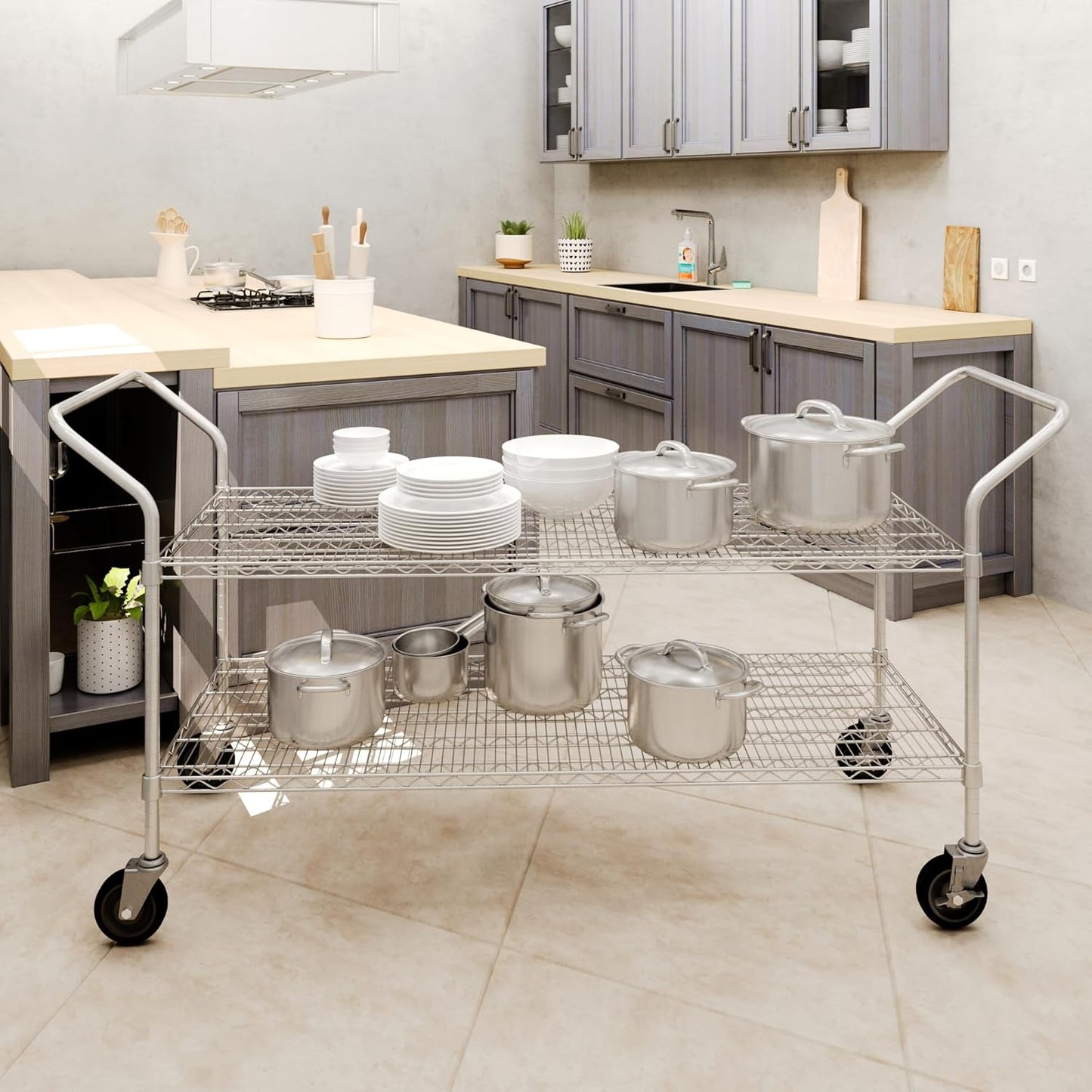 24" W x 60" L x 36" H Chrome Heavy Duty Utility Cart | 2-Tier | NSF Commercial Storage Rack Mobile Unit | Storage and Mobility Solution for Your Business