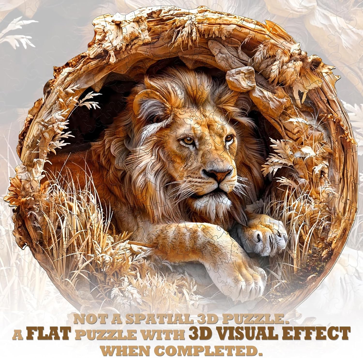 KAAYEE Wooden Puzzles for Adults, 3D Vision Effect Lion King Wooden Jigsaw Puzzles 300 PCS Unique Shape Advanced Wood Puzzle Adult, Fathers Birthday Family Game (L-13.4 * 13.4in)