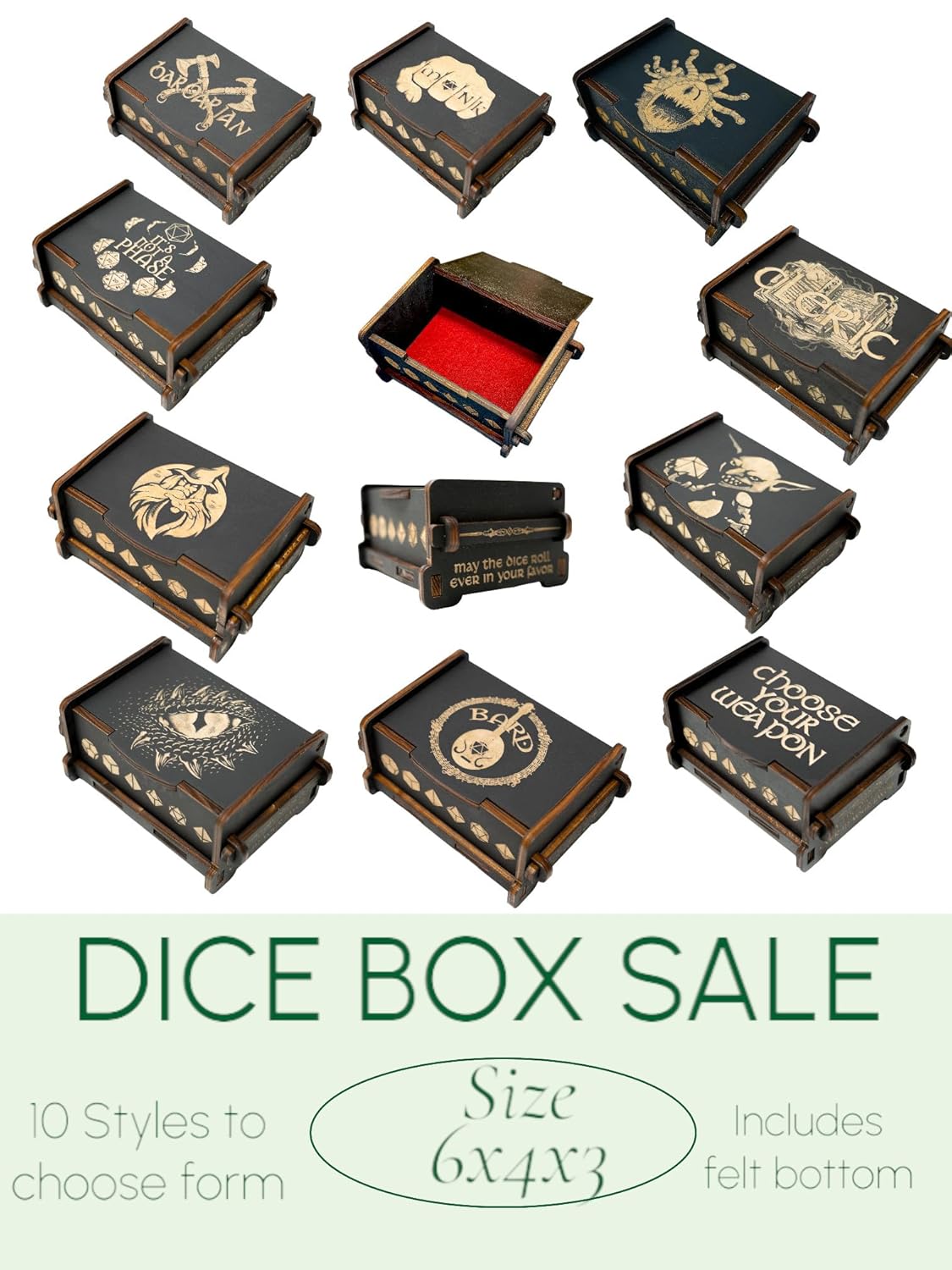 Dice Box - BLACK - 6x4x3 Also holds jewelry and great for desks and desk top items (Goblin)