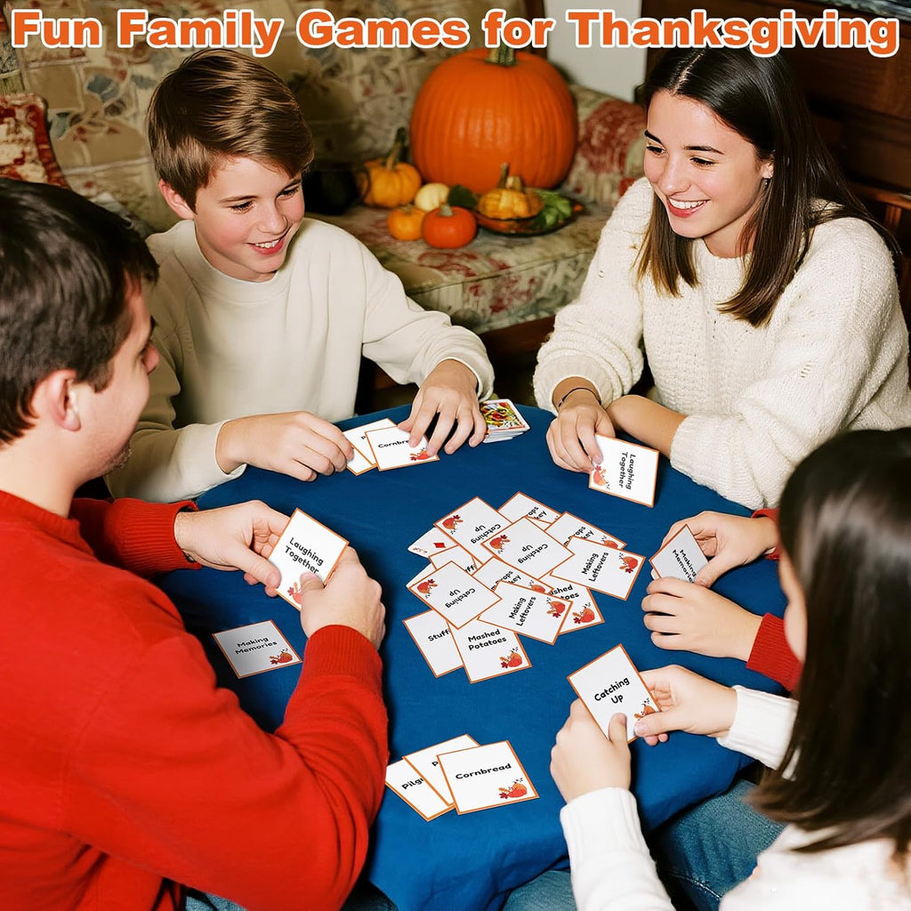 Yexiya Thanksgiving Charades Game for Family Party - 310 Cards with 1 Min Sand Timer & Blank Cards Turkey Day Family Game for Adults Groups