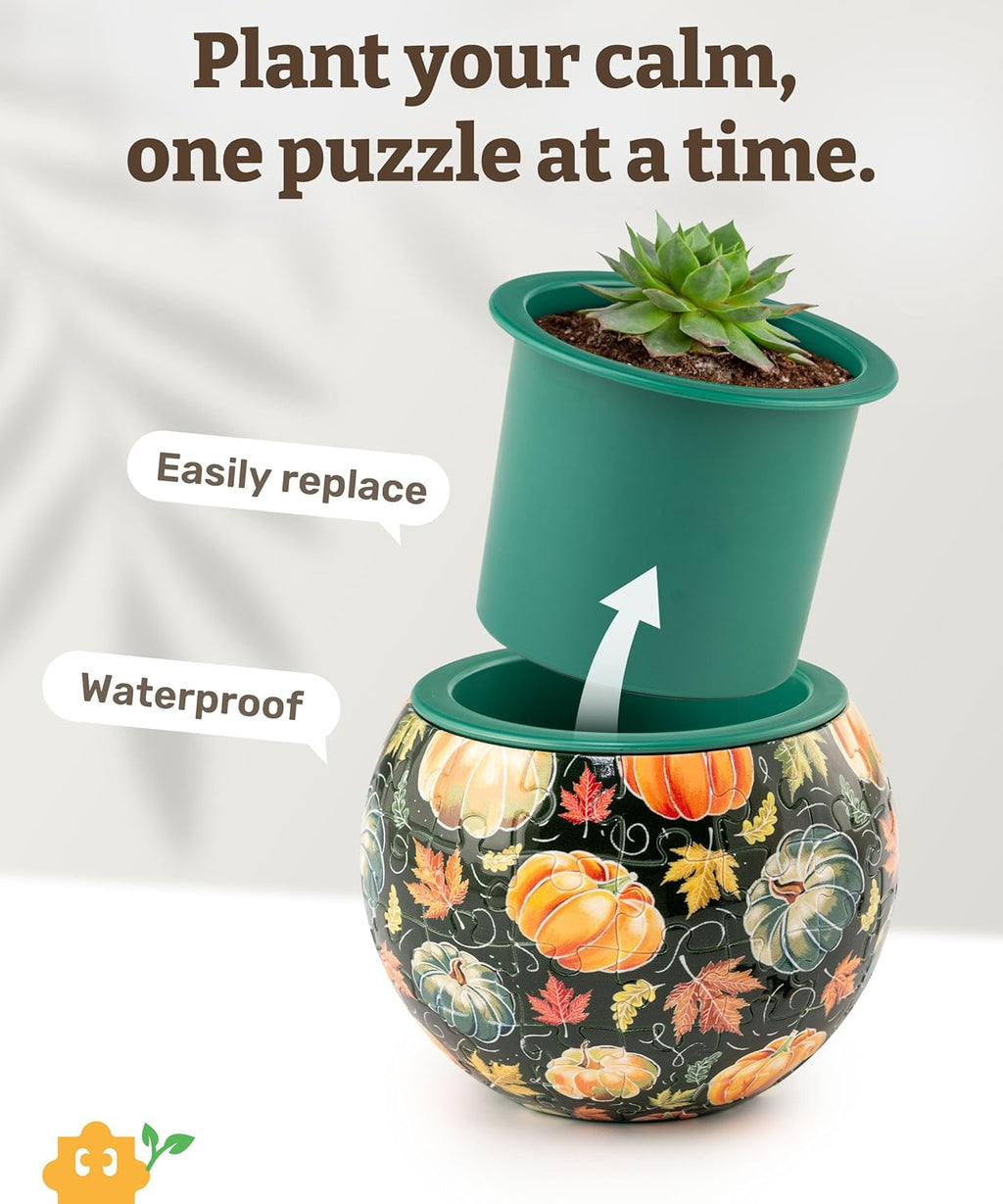 PieceRelax 3D Puzzle Planter 80 Pieces - Flower Pot - Hello Pumpkin Season, Home Decor Flower Pots for Indoor Cactus, Succulents Pots [K1107]
