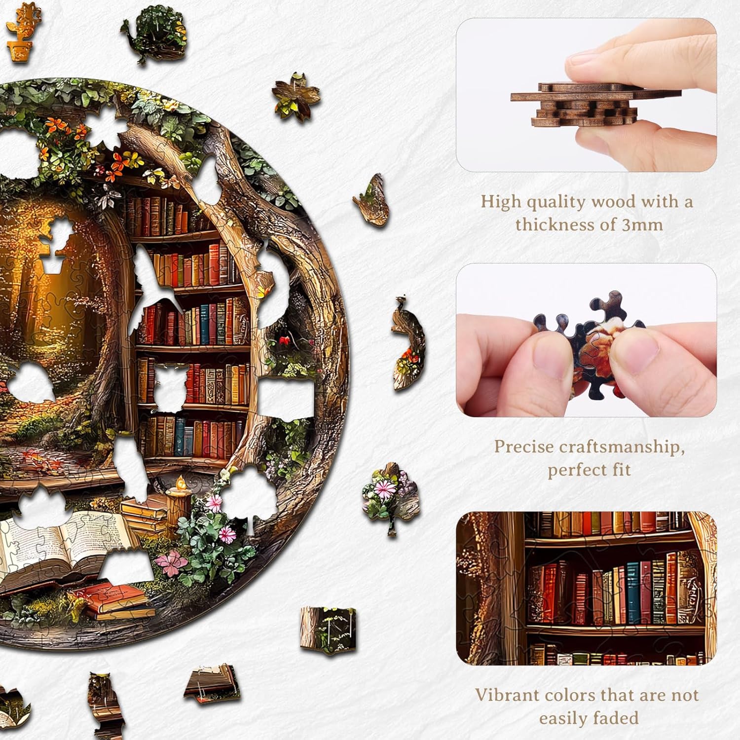 KAAYEE Wooden Puzzles for Adults, 3D Visual Effect Tree House Library Wooden Jigsaw Puzzle Unique Shape Wood Puzzle Adult, 3D Effect Flat Puzzle Birthday Family Games (M-11.4 * 11.4 in-200pcs)