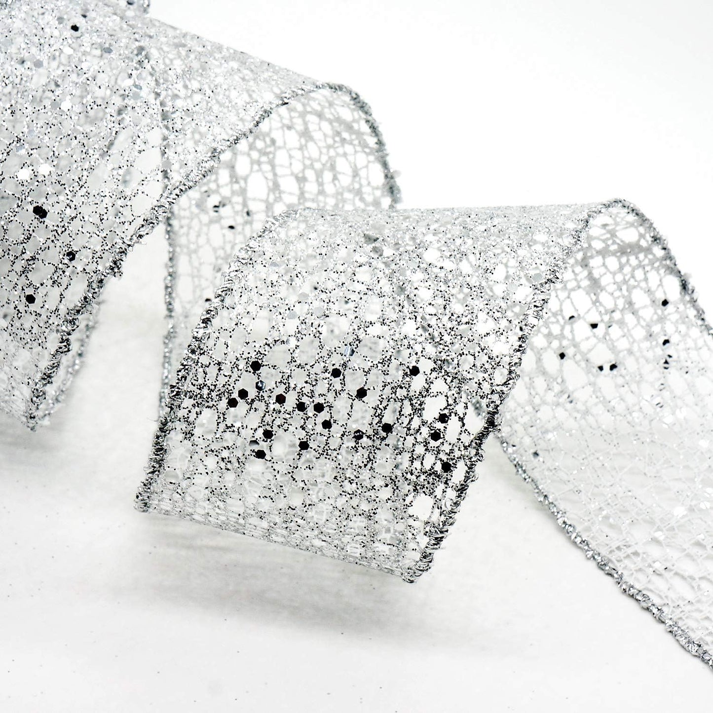 CT CRAFT LLC Sparkling Glitter Mesh Wired Ribbon 2.5" x 10 Yards Silver for Christmas Home Decor Bow Gift Wrapping DIY Crafts Wreath