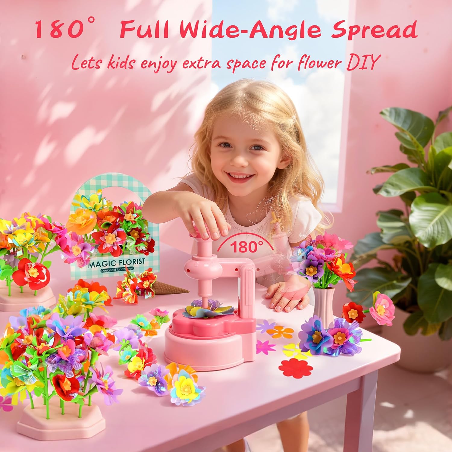 Unitour DIY Flower Bouquet Craft Kits，Arts and Crafts Flowers Market Toy for Kids，Birthday Gift for 4 5 6 7 8 9 10 Year Old Girl Boy