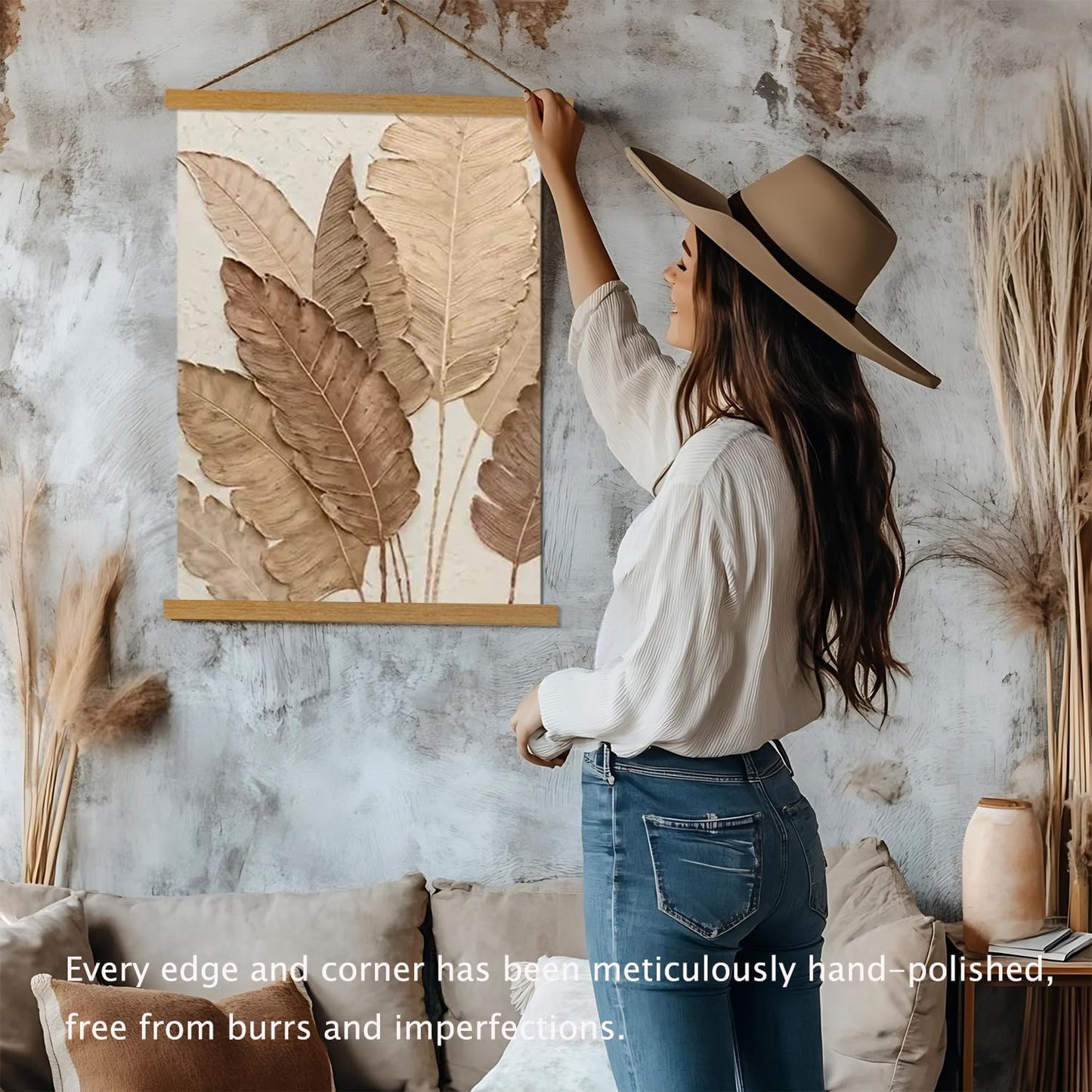 Artmag Magnetic Poster Hanger Frame, 23x35 23x34 23x23 Light Wood Wooden Magnet Canvas Artwork Print Poster Hangers Frames Hanging Kit (Teak Wood, 23")