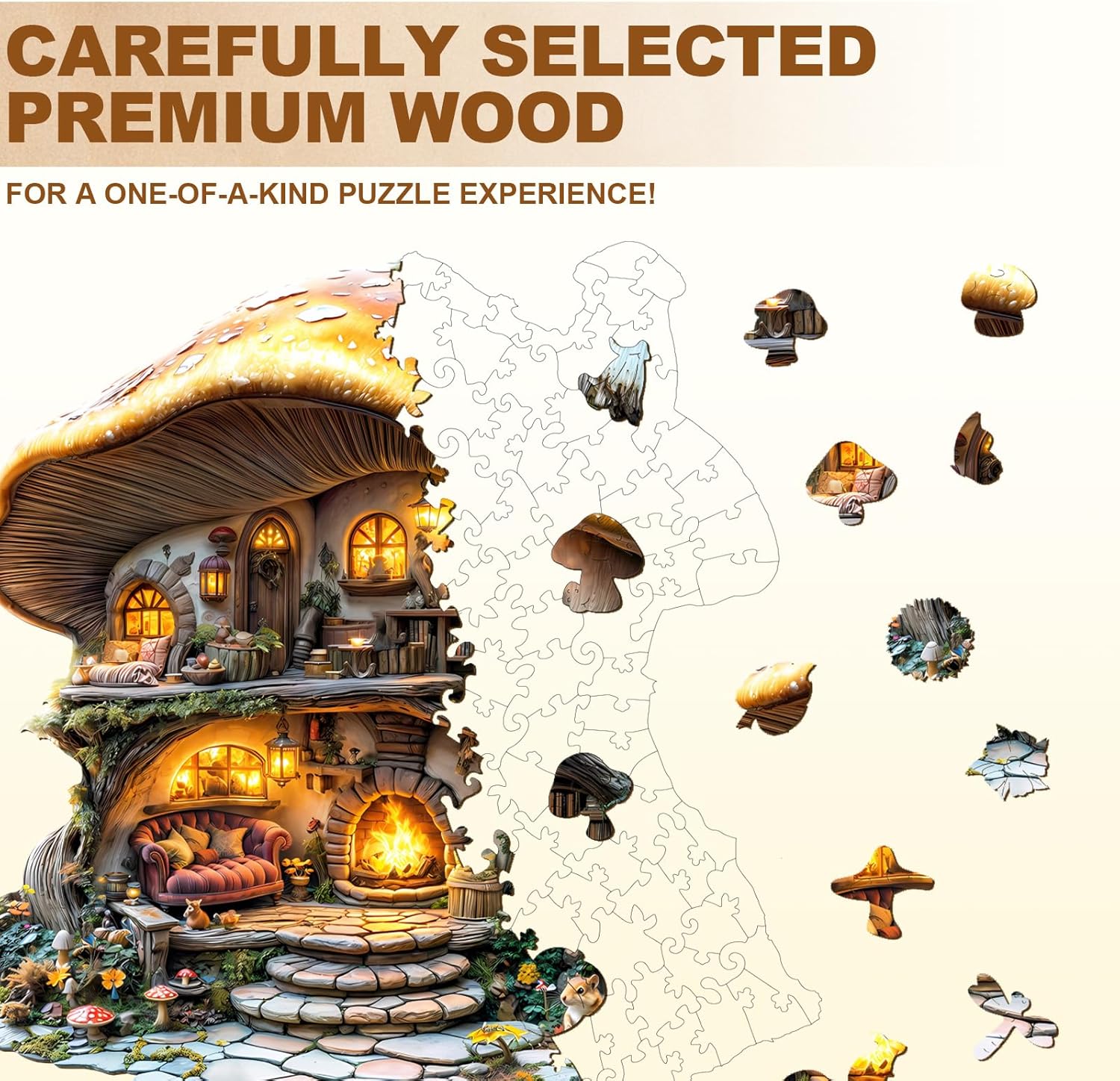 Wooden Puzzles for Adults, Mushroom House Puzzles, Wood Adult Puzzle, Birthday Gifts for Puzzle Lover (L-13.1 * 13.4 in 290pcs)