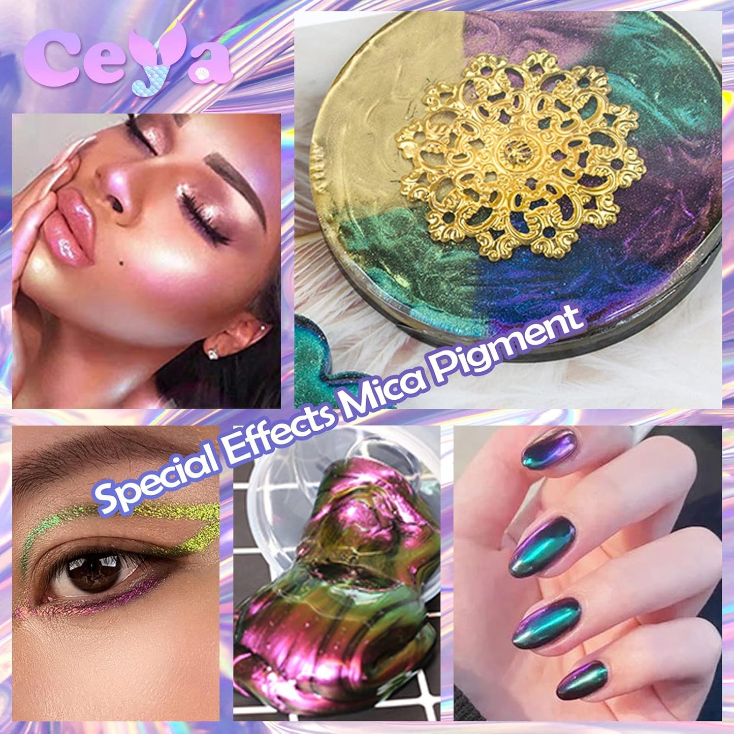 Ceya Chameleon Mica Powder, 1.8oz/ 50g Twilight Rose Chrome Nail Powder, Cosmetic Grade Pearlescent Effect Color Shift Pigment for Epoxy Resin, Makeup, Nail Polish, Soap Dye,Candle Making