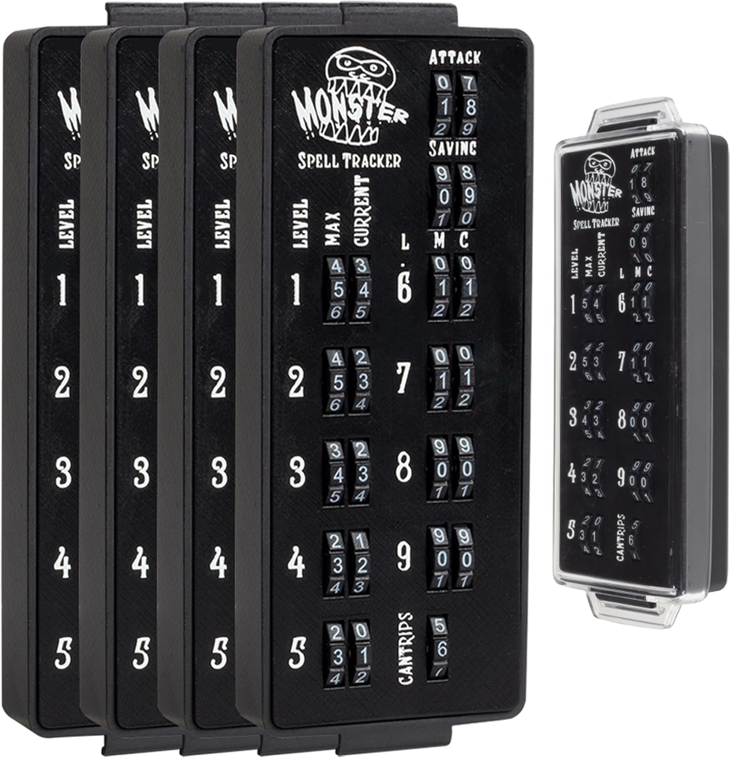 Ultimate RPG Spell Tracker for DND (4 pk)- Keep Track of All Magic Stats, Levels, Modifiers Easily w Adjustable Place-Locking Dials & Protective Cover- Compatible w Dungeons Dragons 5e Tabletop Games