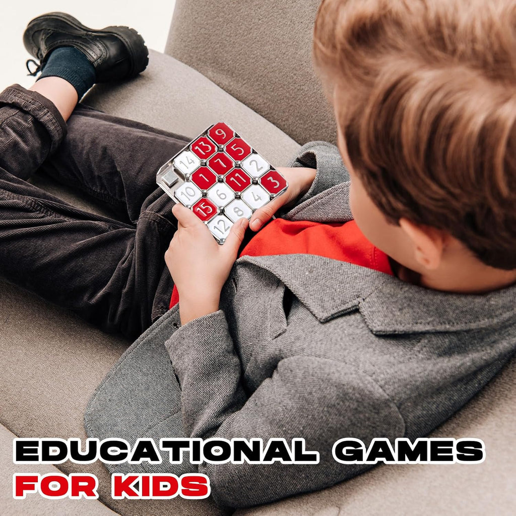 Metal Number Slide 15 Puzzle Red and White Number Sliding Puzzle Educational Pocket Funny IQ Game for Teens and Adults, Ideal for Learning Tool Party Favors(Red and White,4 Pack)