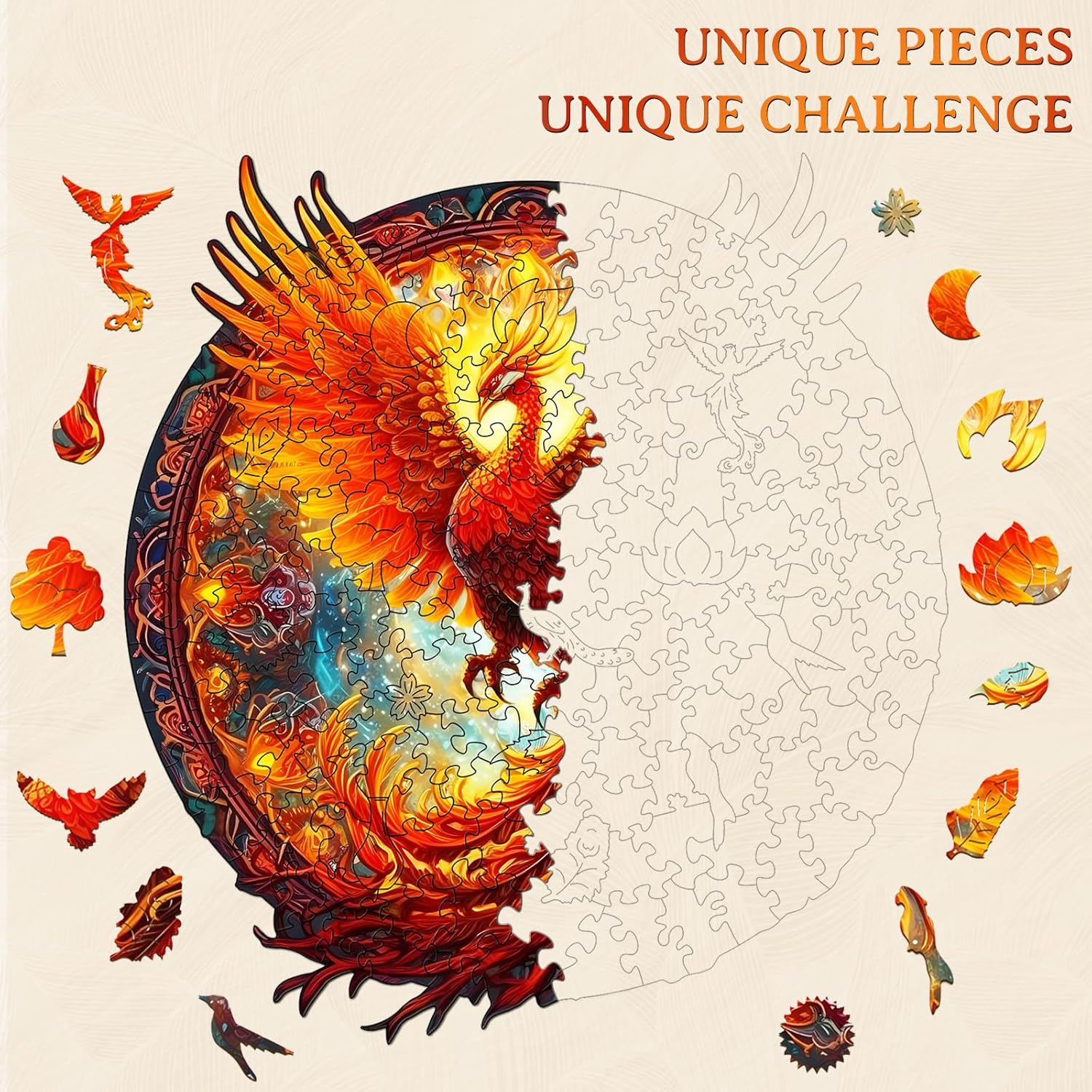 KAAYEE Wooden Jigsaw Puzzles-Wooden Puzzle Adult Unique Shape Advanced Phoenix Wooden Jigsaw Puzzle for Adult, Family Puzzles 21.6 * 20in 680pcs