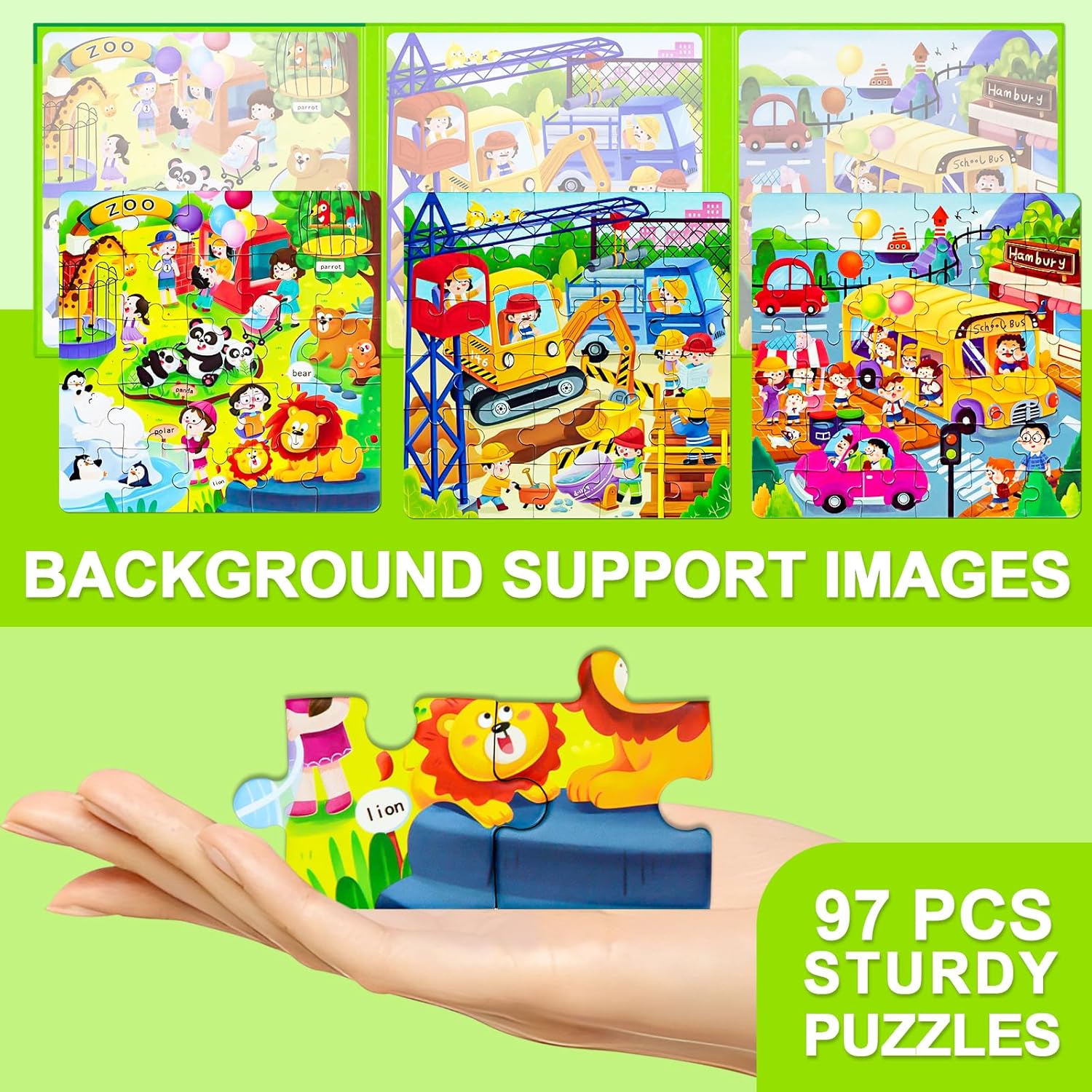 Magnetic Puzzles for Kids Ages 4-8, 3 in 1 Cartoon Jigsaw Puzzle Book, Toddlers Travel Puzzles Toys, Preschool Learning Toy for Children 3-8 Year (Green Zoo)