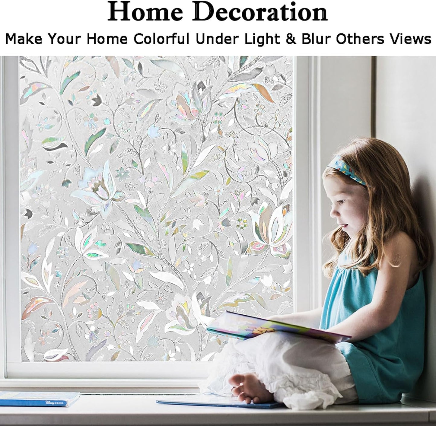 Kromapolis Window Film, Window Privacy Film, Window Vinyl Glass Covering, Stained Glass Decorative Film, Window Film Privacy Frosted Static Clings, Non-Adhesive, No-Glue (17.5 x 157.4 inch)