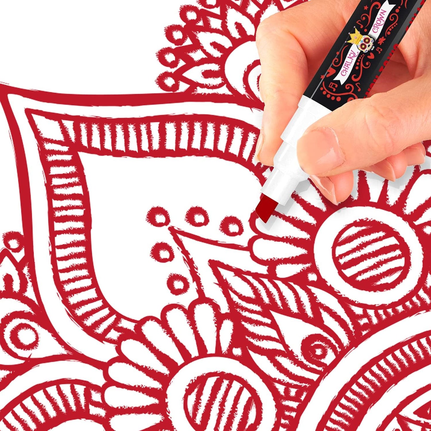 CHALKY CROWN Liquid Chalk Marker Pen - Dry Erase Marker - Chalk Markers for Chalkboard Signs, Windows, Blackboard, Glass - 6mm Reversible Tip (Red, 5 Pack)