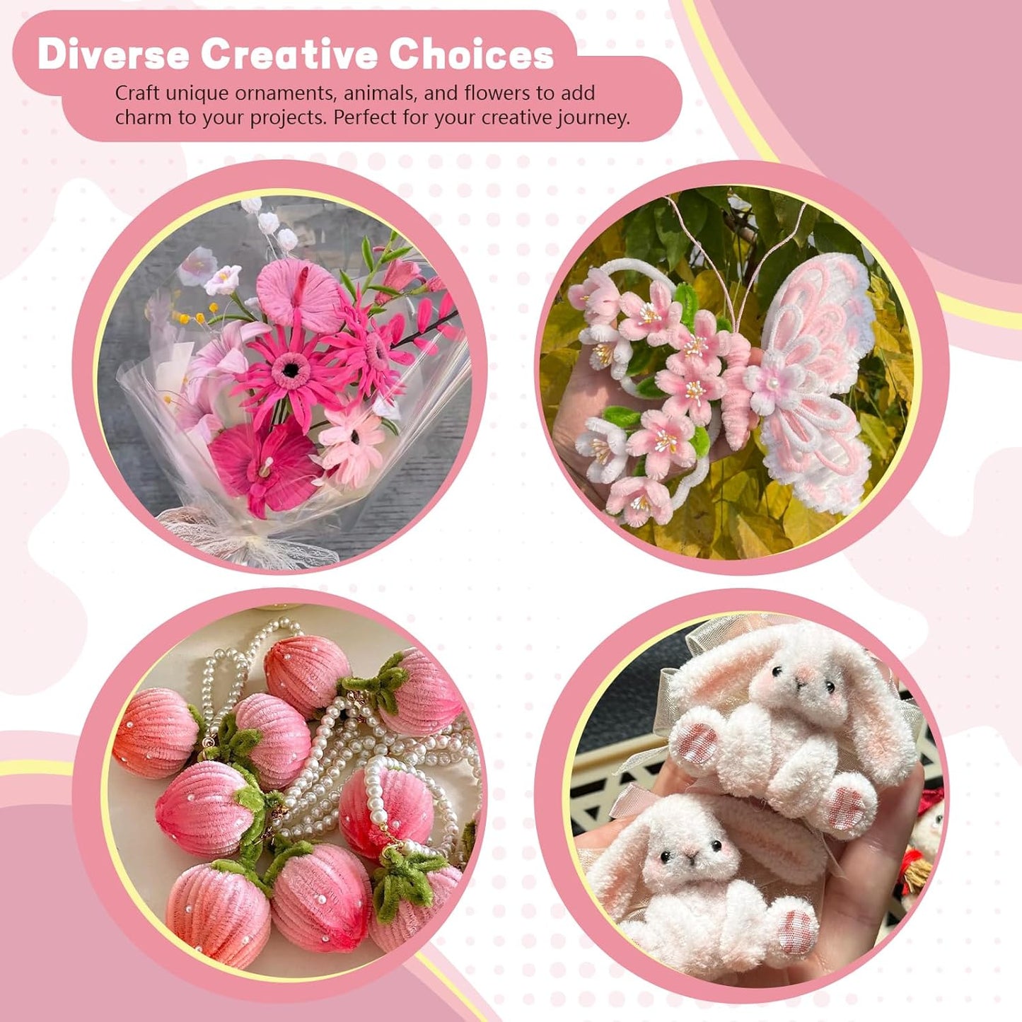 Pipe Cleaners Craft 500PCS 5 Colors Pastel Pink Pipe Cleaners Bulk 30CM Limpia Pipas para Manualidades Fuzzy Wire Chenille Stems for Arts Crafts and Creative DIY Projects Decorations