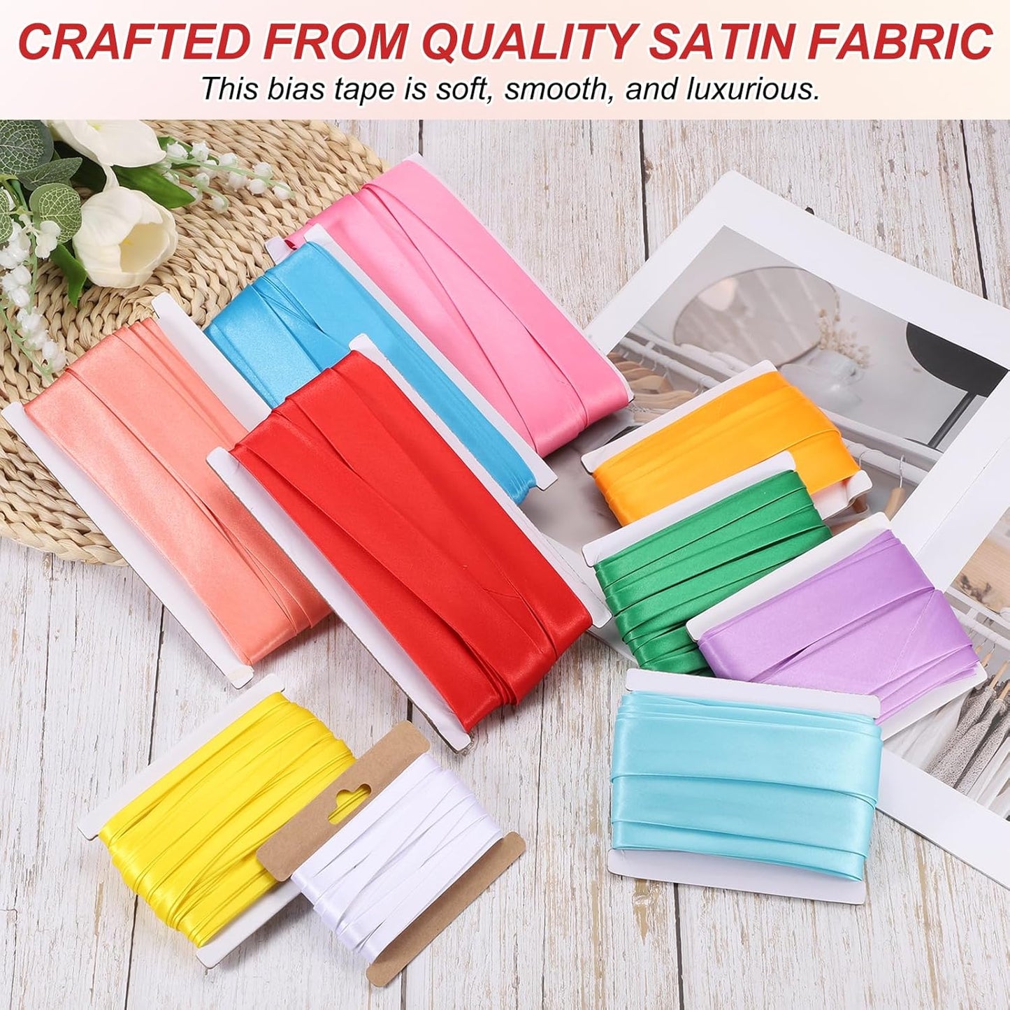 MECCANIXITY Double Fold Bias Tape for Sewing 1/3 Inch x 6 Yards Satin Pre-fold Continuous Binding Tape for Seaming Quilting Hemming Binding DIY Crafts, Gray