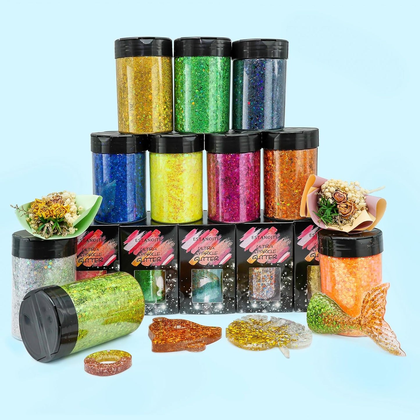 Laser Black Chunky & Fine Iridescent Glitter Mix, 160G/5.64OZ - Cosmetic Glitter for Nail, Hair, Makeup, Body & Tumbler - Bulk