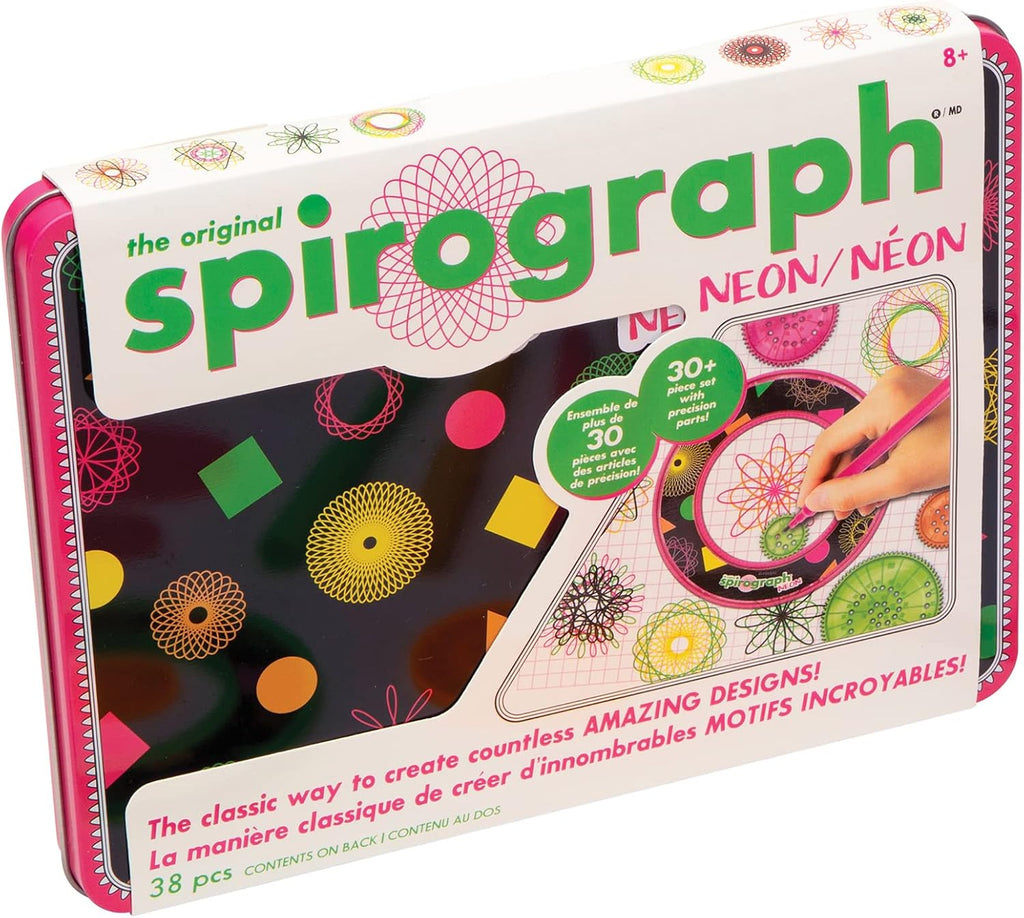Spirograph Neon Collectors Tin – Arts and Crafts, Kids Toys, Art Supplies, Craft Supplies, Drawing Kit, Spiral Art, Classic Gear Design Kit, Pens, Design Sheet Included, Ages 8+