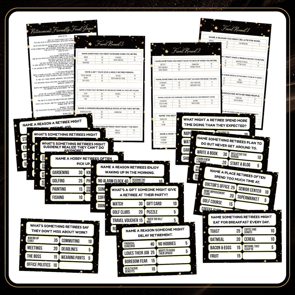 20 Pcs Retirement Friendly Feud Game Set Retirement Party Game Trivia Quiz with 18 Card 2 Buzzer for Adults Family Games Activities Party Supplies, Battery Not Included