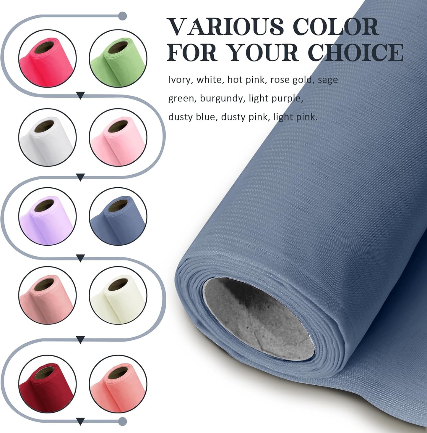 Horbaunal Dusty Blue Chiffon Fabric by The Yard, 10 Yard Continuous Sheer Fabric 59" Wide Soft Draping Fabric for Wedding Arch Draping Party Backdrop DIY Sewing