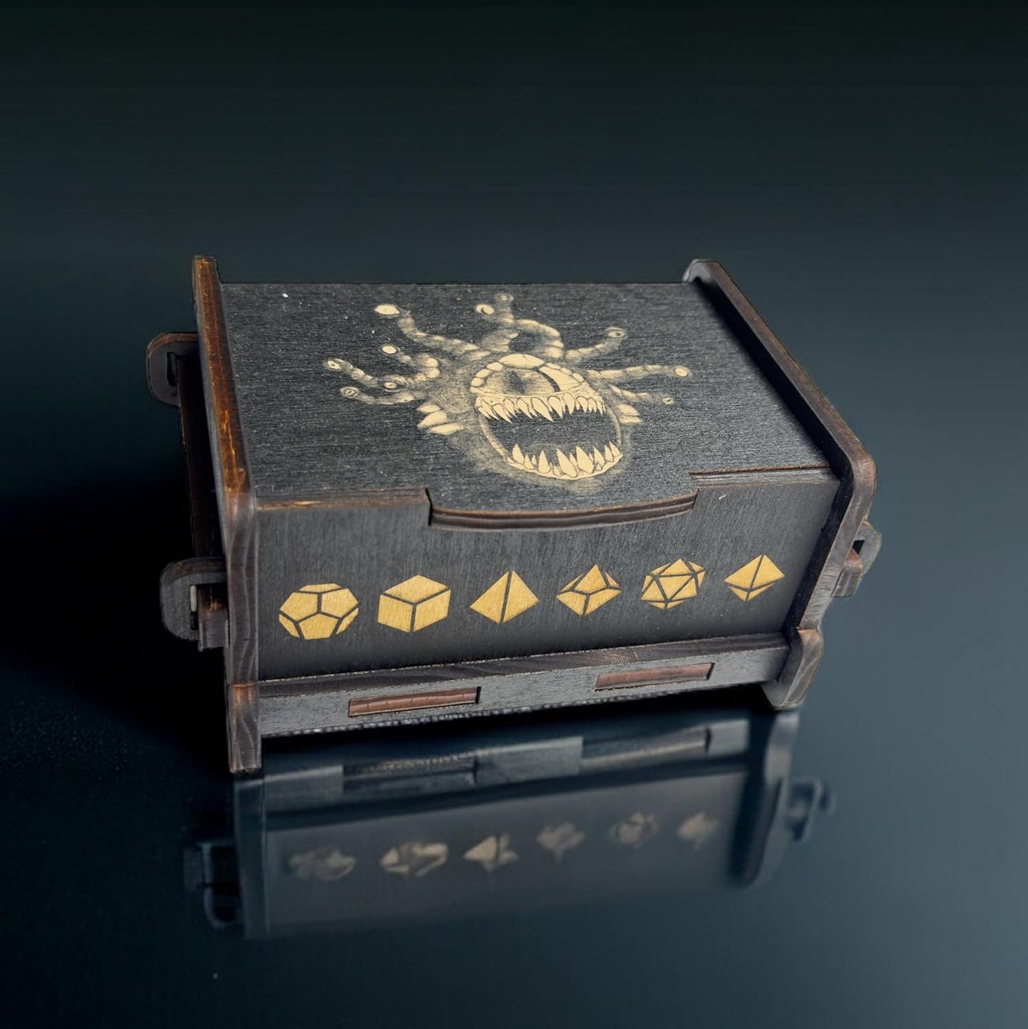 Dice Box - BLACK - 6x4x3 Also holds jewelry and great for desks and desk top items (Beholder)