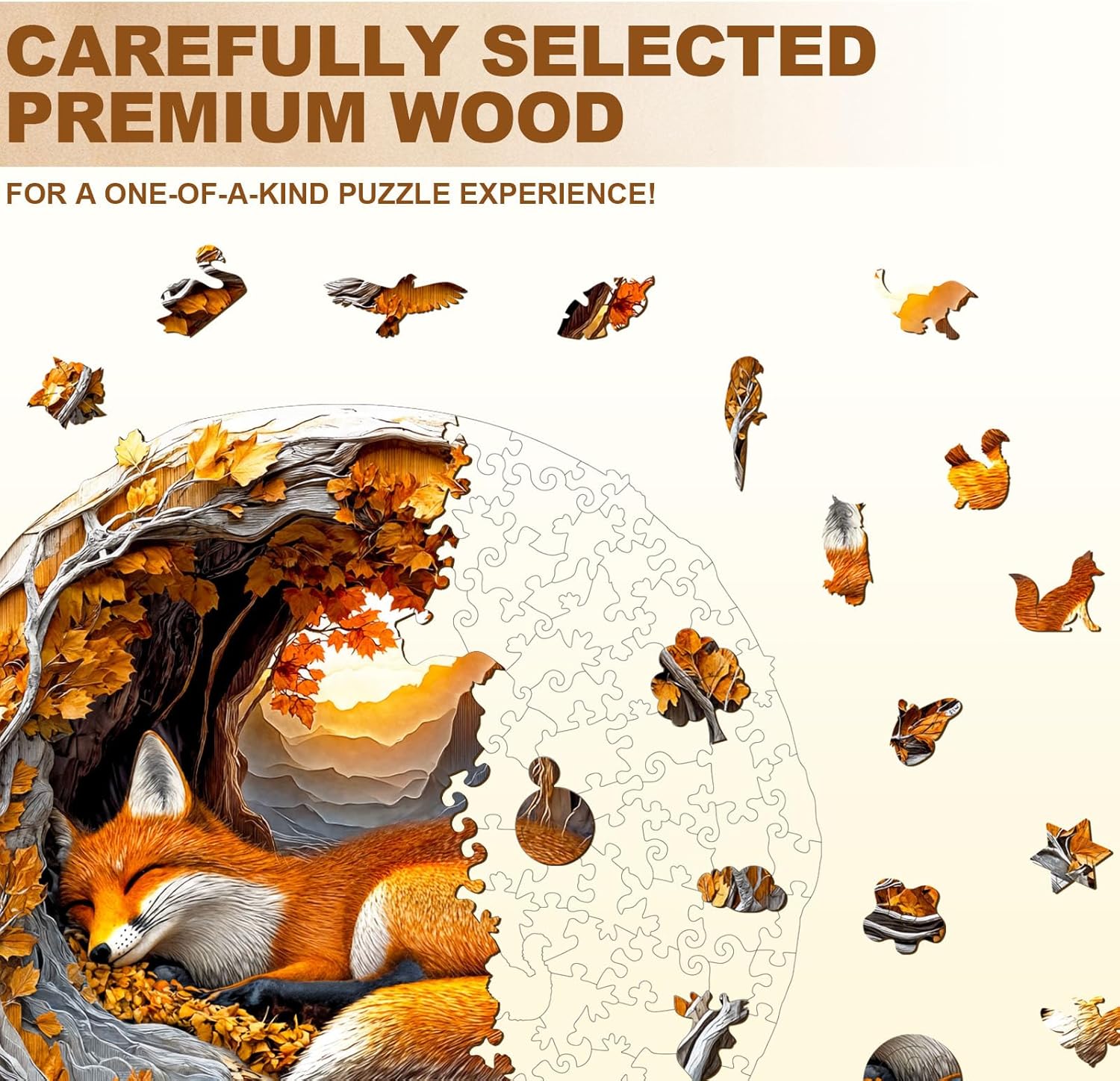 WOODBESTS Wooden Puzzles for Adults, 3D Fox Wood Puzzles Adult(270 Pieces, L, 13.4 * 13.2in), Unique Shape Wooden Animal Jigsaw Puzzles, Birthday Gifts for Adults Family Game