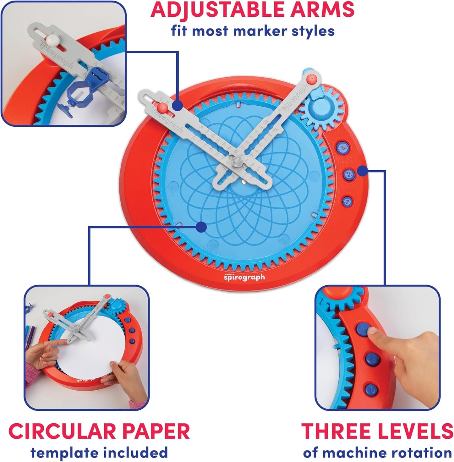 Spirograph Electric Machine - Arts and Crafts, Kids Toys, Art Supplies, Craft Supplies, Drawing Kit, Spiral Art, Classic Gear Design Kit, Case, Pens, Design Sheet Included, Ages 8+