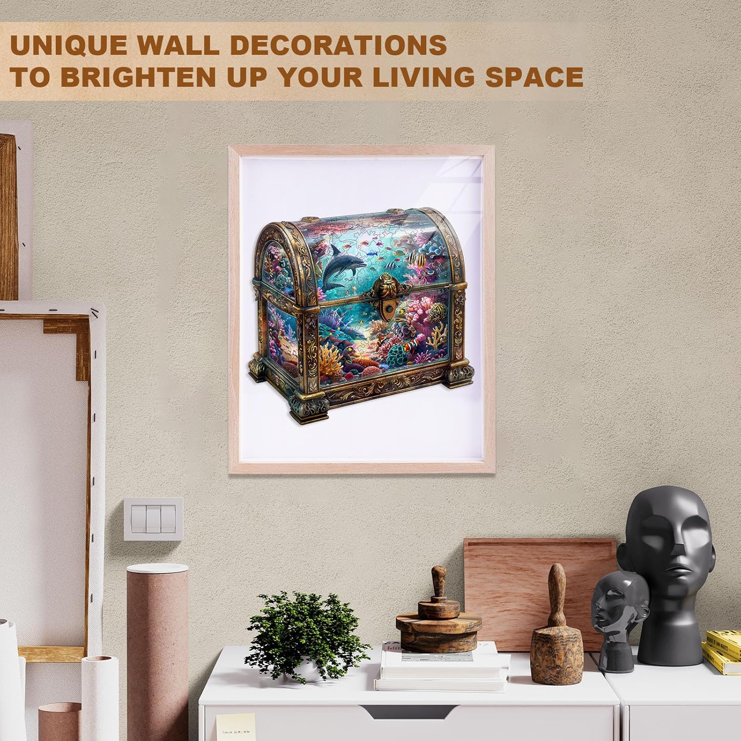 Wooden Puzzles for Adults, Treasure Chest Ocean Wooden Jigsaw Puzzle Unique Shape Animal Wood Puzzles Adult 3D Visual Effect, Birthday Gifts for Puzzle Lovers Family Games (S-8.5 * 8.1in-100pcs)