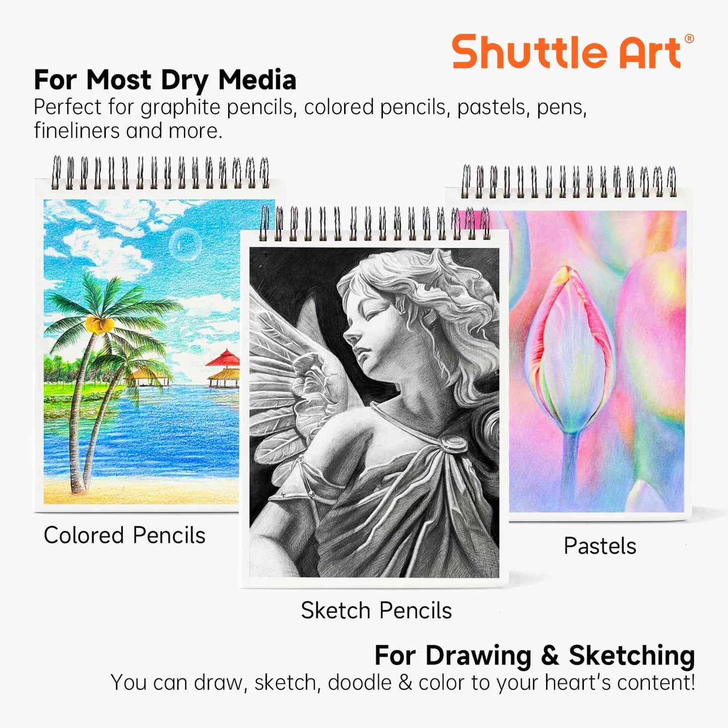 Artists Sketch Books, 9 x 12 Shuttle Art 160 Sheets of Sketch Paper pad Ideal for Drawing and School Supplies (2 Pack)