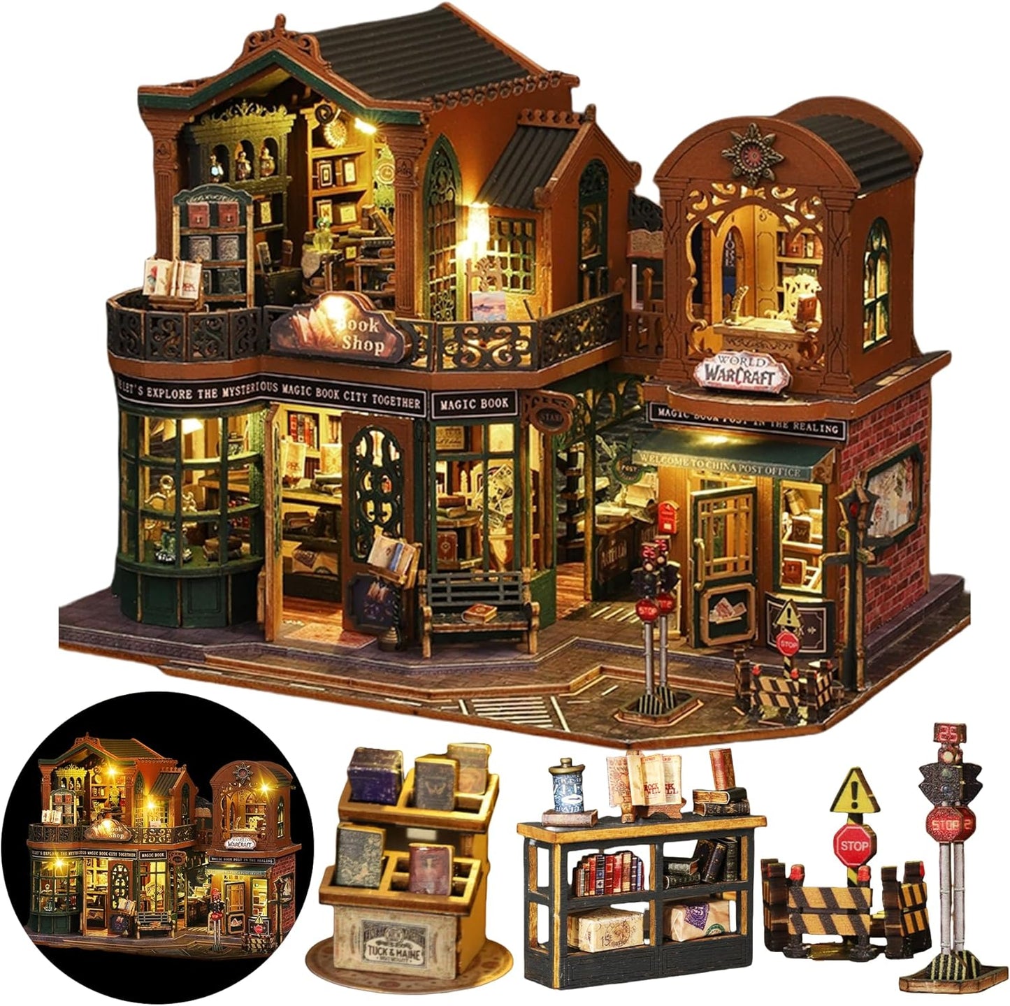 DIY Miniature House Kit, DIY Dollhouse Kit for Adults to Build, Mini Magic House Miniature kit, Model Building Craft Diorama Kit, Ideal Gifts for Birthday Halloween Christmas(Magic Book Shop)