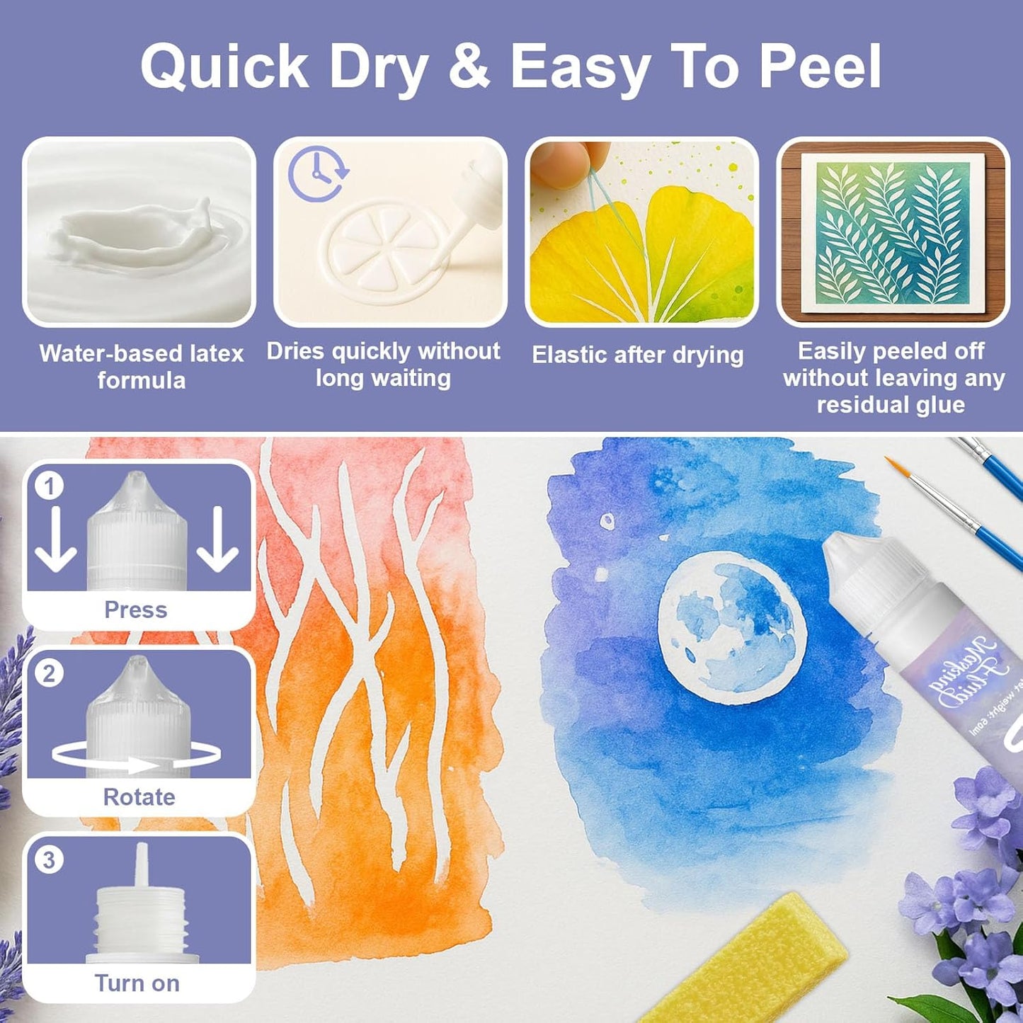 1DFAUL 60ml Masking Fluid for Watercolor Painting, Art Watercolor Masking Fluid Precise White Space, Easy Peel-Off, Water Based Latex, for Artists, Beginners, DIY Canvas Protection (Blue)