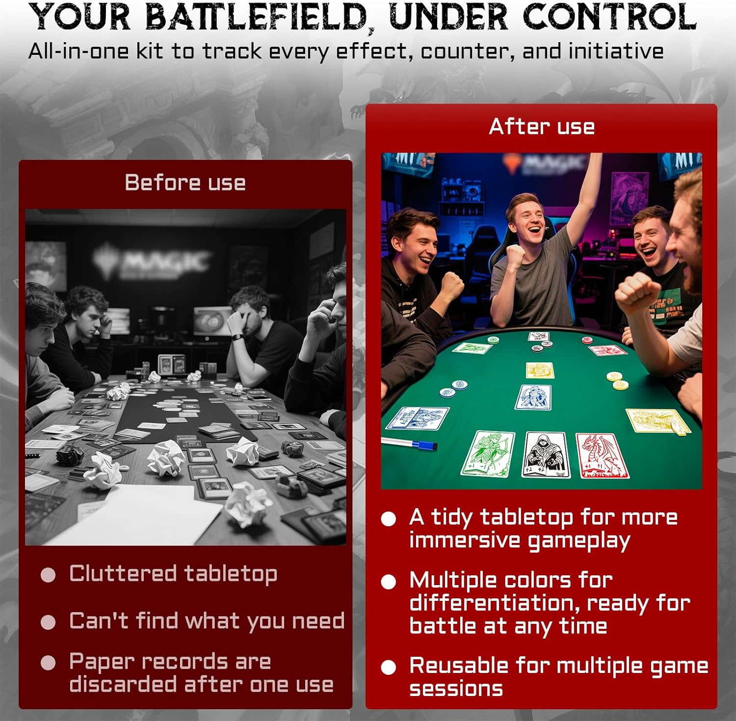 All-in-One Dry Erase MTG Tokens Gift Bundles - 50 Reusable Proxy Cards + 75 Blank Acrylic Counters & Tags Set with 5 Color-Coded Markers for TCG Players, Commander Decks & D&D