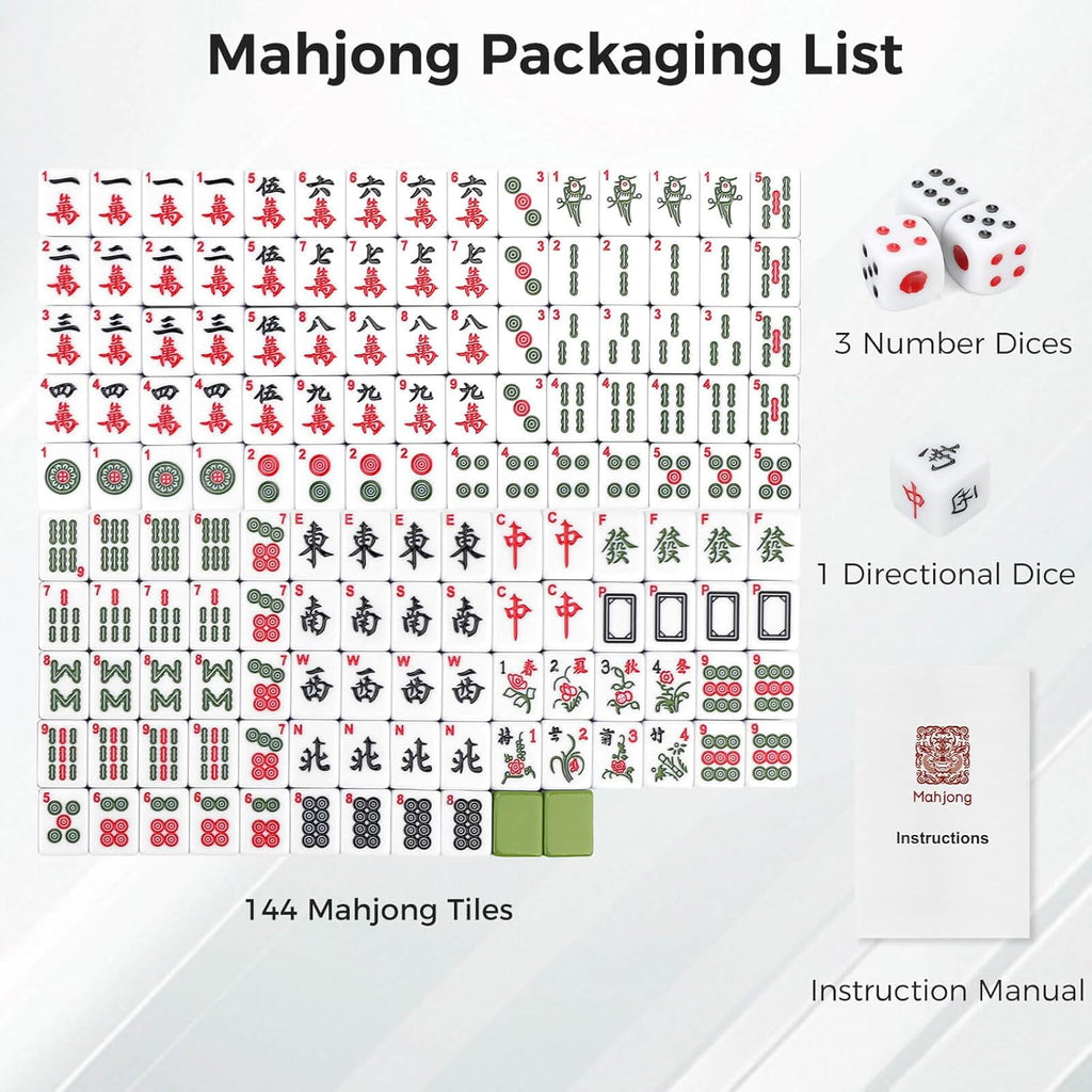 Mahjong Tile Set, 146pcs Chinese Mahjong Set Quality Mah Jong Tiles with Exquisite Storage Box Easy to Carry, Instructions Include Mah Jongg Sets for Family & Friends Gatherings