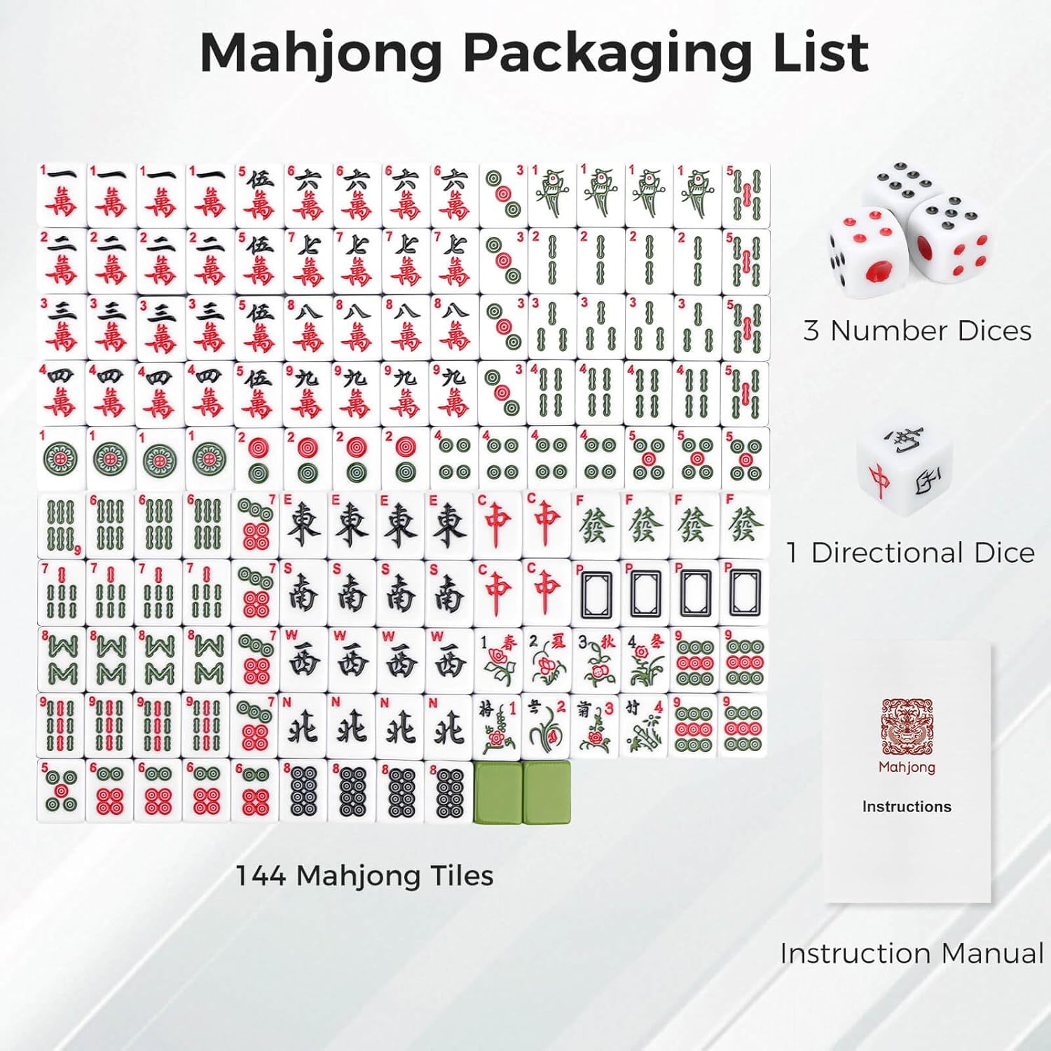 Mahjong Tile Set, 146pcs Chinese Mahjong Set Quality Mah Jong Tiles with Exquisite Storage Box Easy to Carry, Instructions Include Mah Jongg Sets for Family & Friends Gatherings