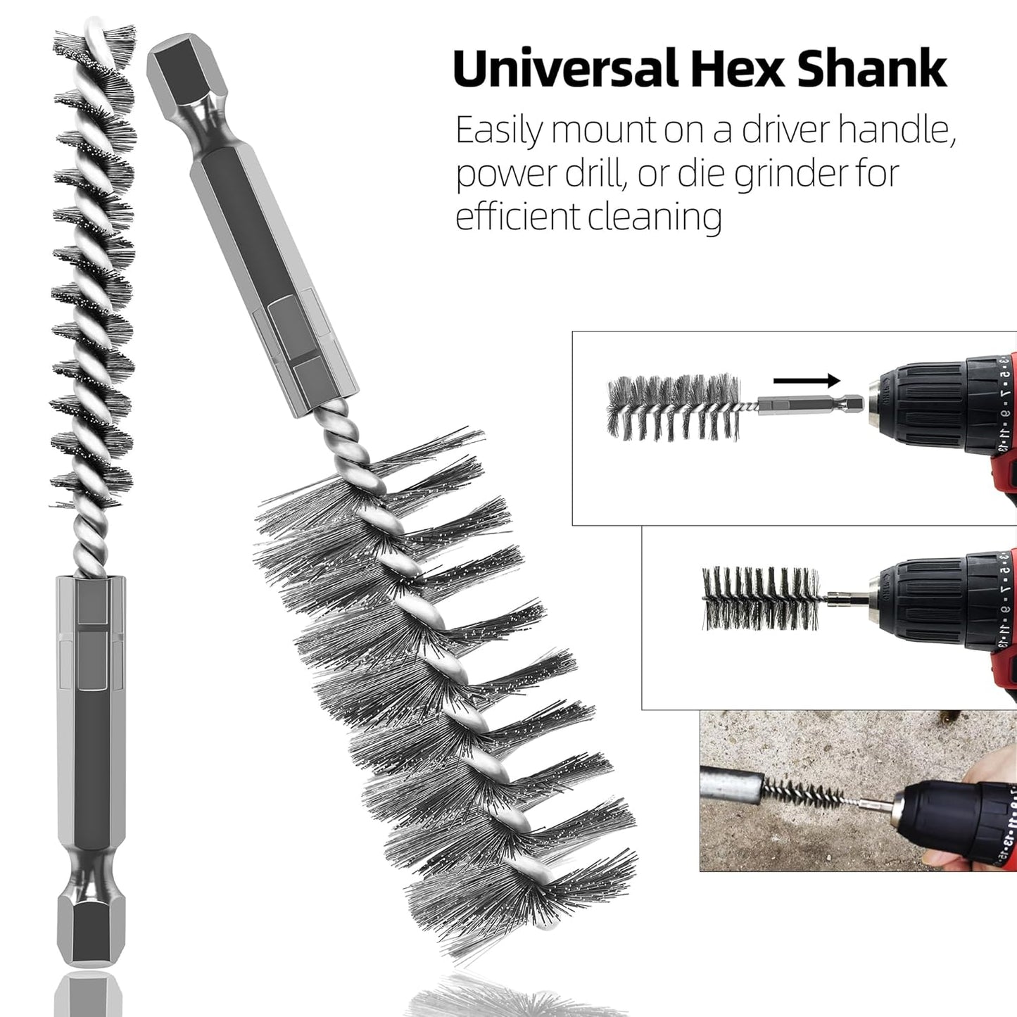 ASNOMY 8Pcs Wire Bore Brush for Drill,5/16"-3/4” Stainless Steel Copper Pipe Cleaner Set for Power Drill Cleaning,Abrasive Drill Wire Brush with 1/4" Hex Shank