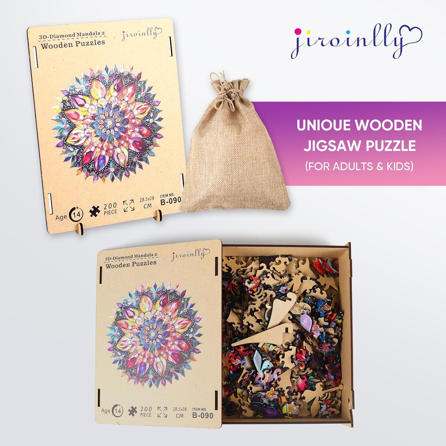Wooden Jigsaw Puzzles 500 Pcs - Diamond Mandala Wooden Puzzles for Adults, Luxurious Shaped Wood Puzzle, Beautiful Package, Best Gift for Adults and Kids, Family Game, 16.7'' x 16.7''