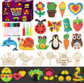 Worgree 48 Pcs DIY Wooden Magnets, Wooden Art Craft Supplies Painting Kit for Kids Ages 4-8 8-12 Glow in The Dark Party Favors Goodie Bag Stuffers Birthday Gifts Toys for Boys Girls