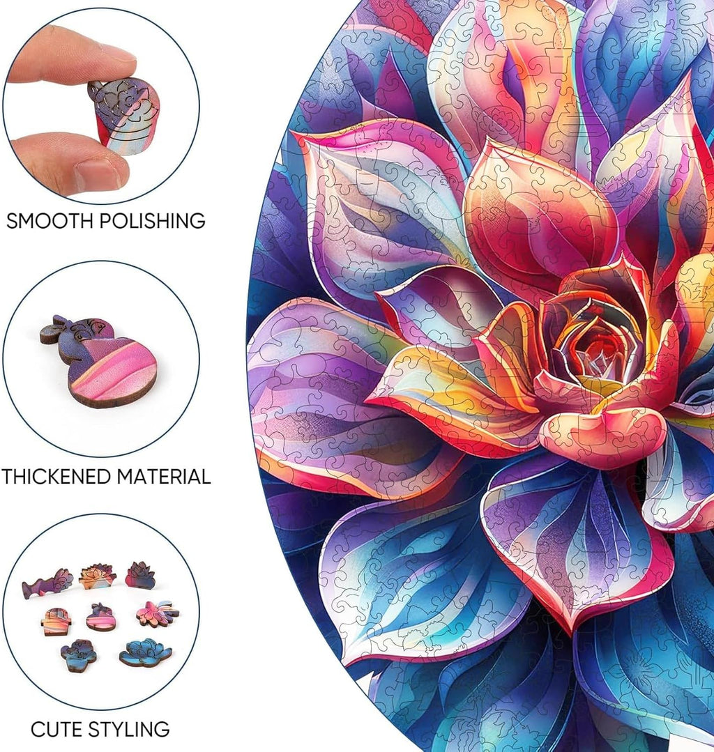 Wooden Puzzles for Adult 500 Piece, Flower Succulent Puzzle for Girls and Women, Challenging Puzzle, Luxurious Shaped Wooden Puzzles for Adults, Family Game 16.9 x 16.3in