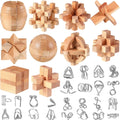 34 Pcs Metal Brain Teaser Puzzles for Kids Adult 3D Wooden Mind Games Puzzle Cube Wooden Brain Games Block Metal Wire Unlock Interlock Game Educational Logic Mind Desktop Toys