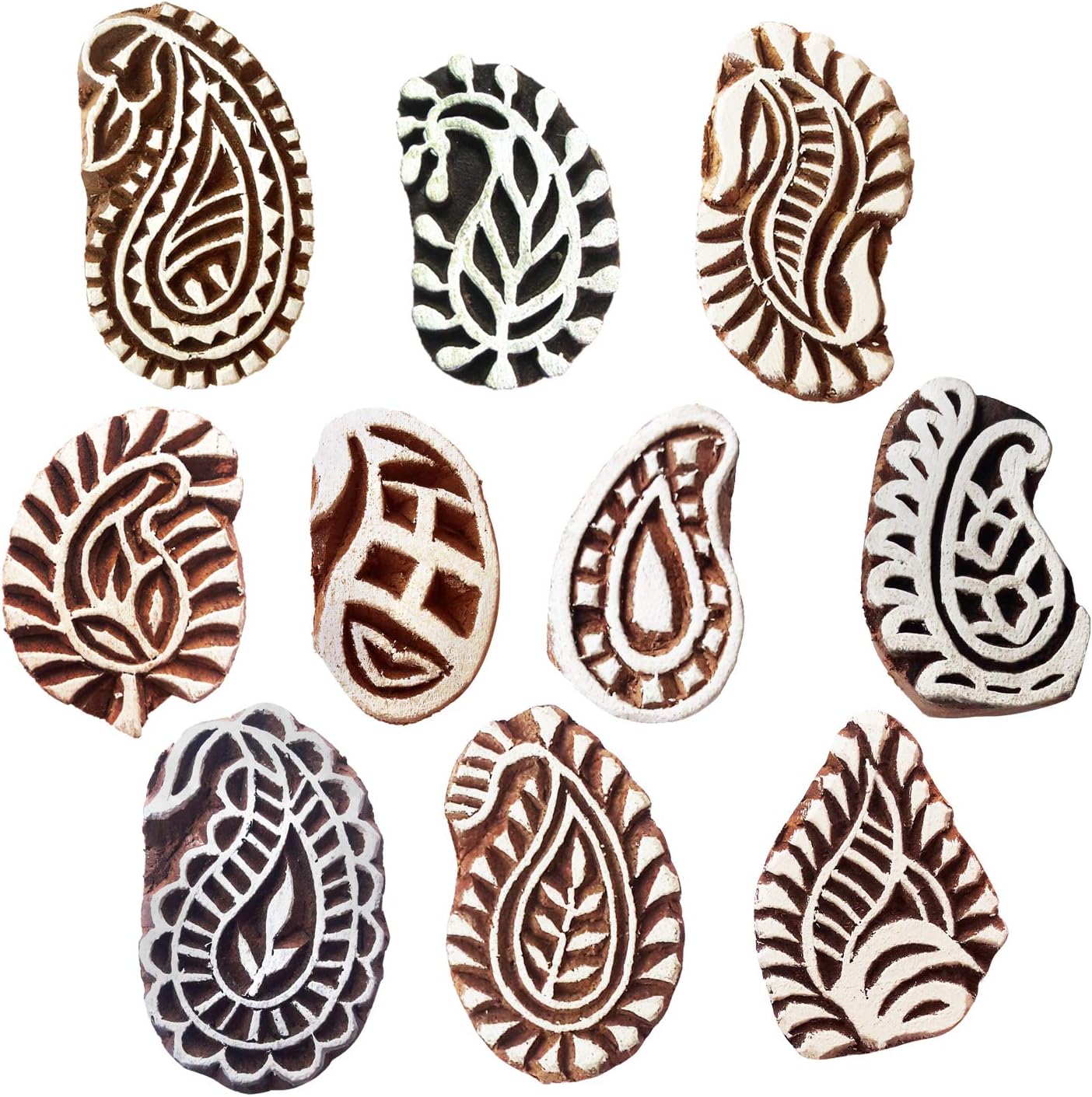 Royal Kraft Paisley Wooden Printing Stamps (Set of 10) - DIY Henna Fabric Textile Paper Clay Pottery Blocks Htag2173