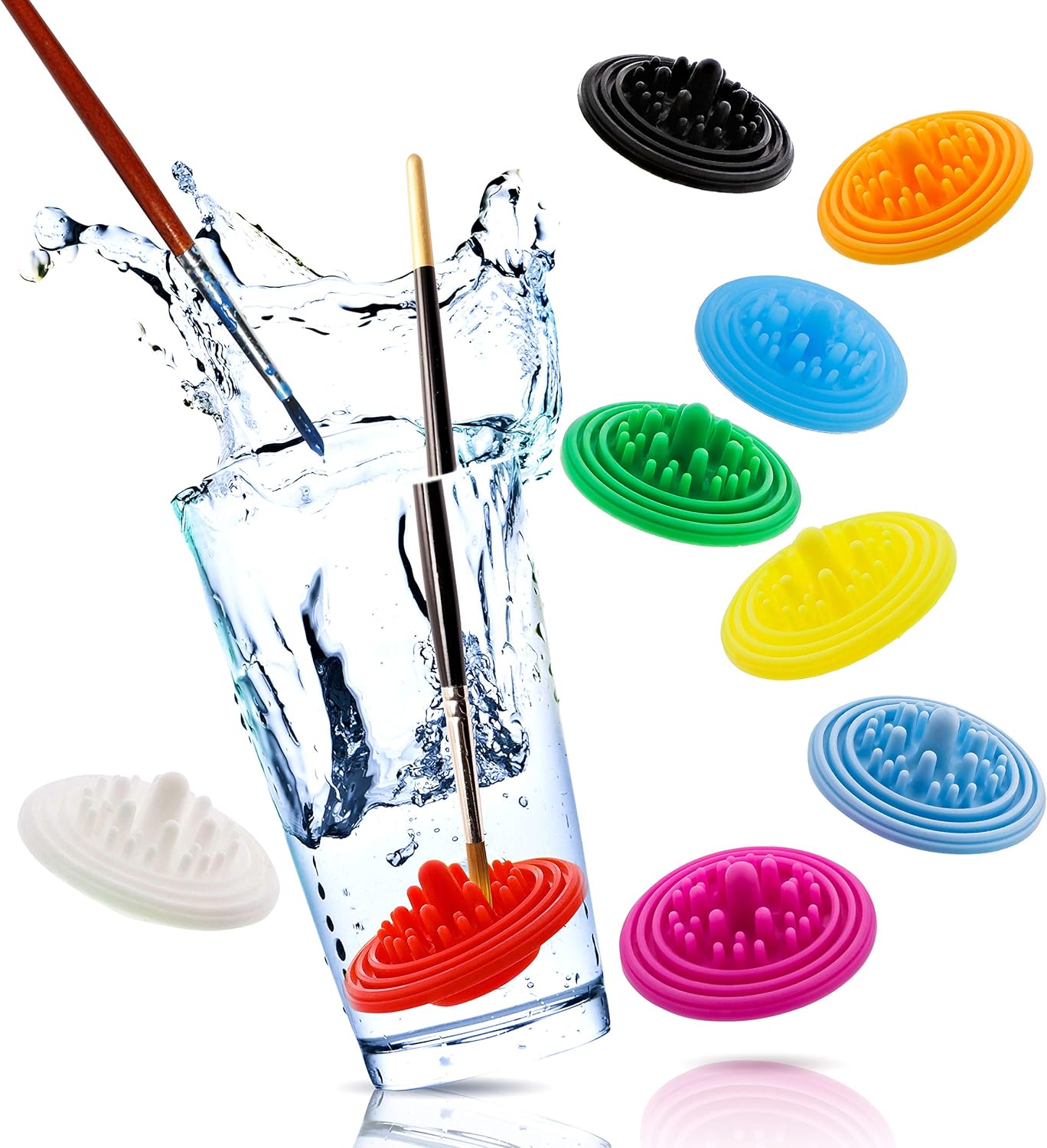 Paint Puck Paint Brush Cleaner (3-Pack, Red) – Reusable Silicone Insert with Suction & Nubs for Cleaning Acrylic, Oil & Watercolor Brushes – Fits Cups for Classroom, Studio & Home Use
