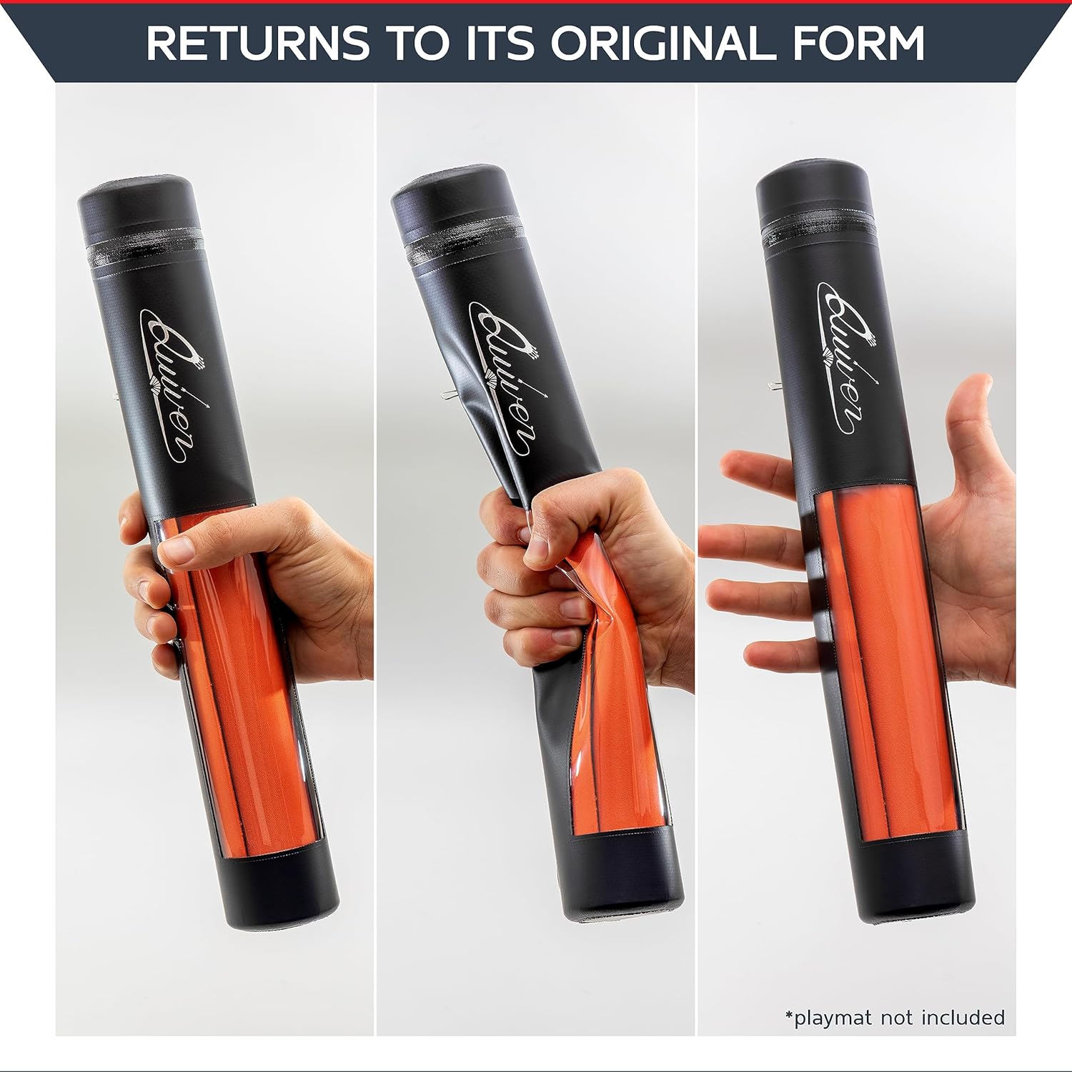 Quiver Time Black XL Orion Playmat Tube - TCG MtG Playmat Tube Case with Waterproof Zipper, Hidden Dice Pocket, Adjustable Removable Shoulder Strap, See-Through Window, Fits 14" and 15" playmats