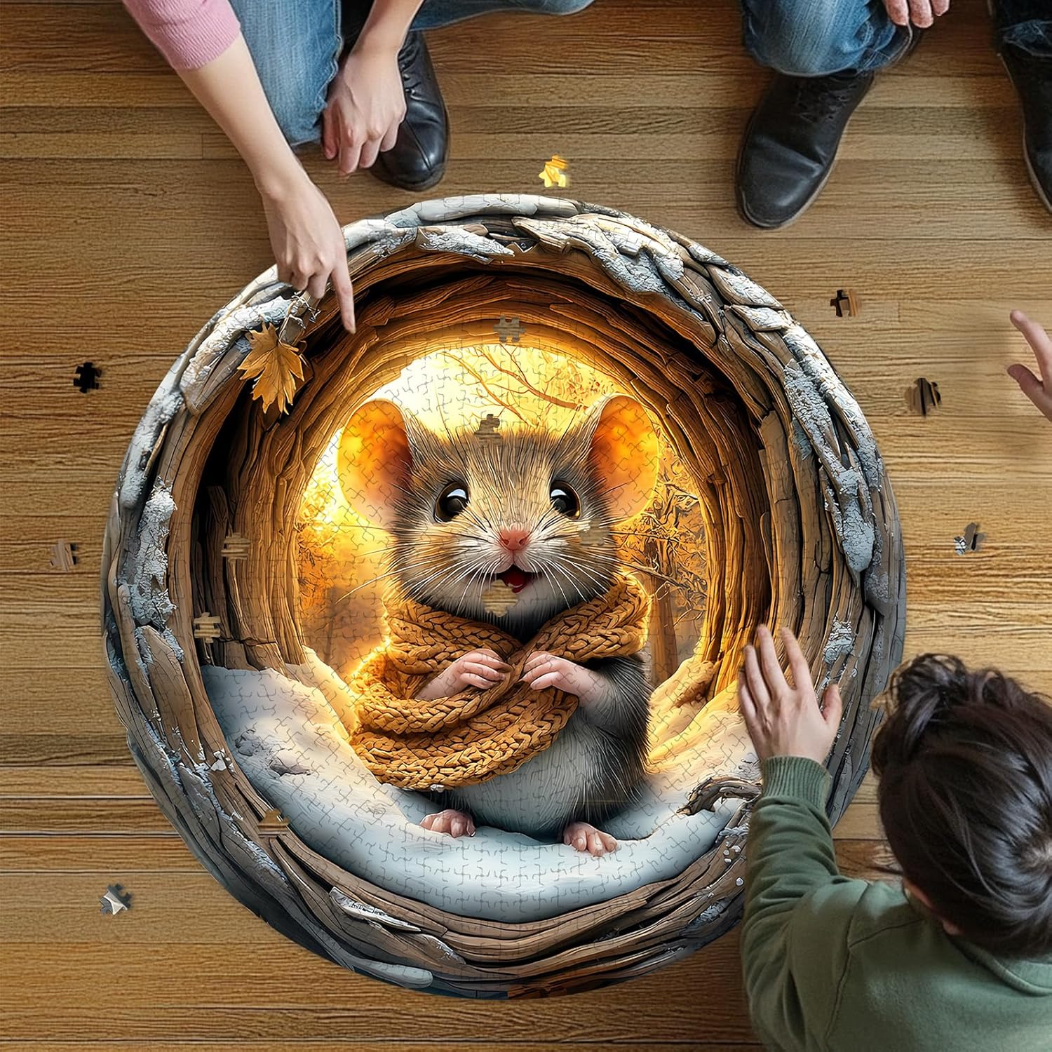 Round Puzzles for Adults 1000 Pieces, Hard Difficult Challenging Puzzles for Adults, 3D Cave Mouse Jigsaw Puzzles 1000 Pieces for Seniors, 3D Visual Flat Puzzle (26.6 x 26.6in)