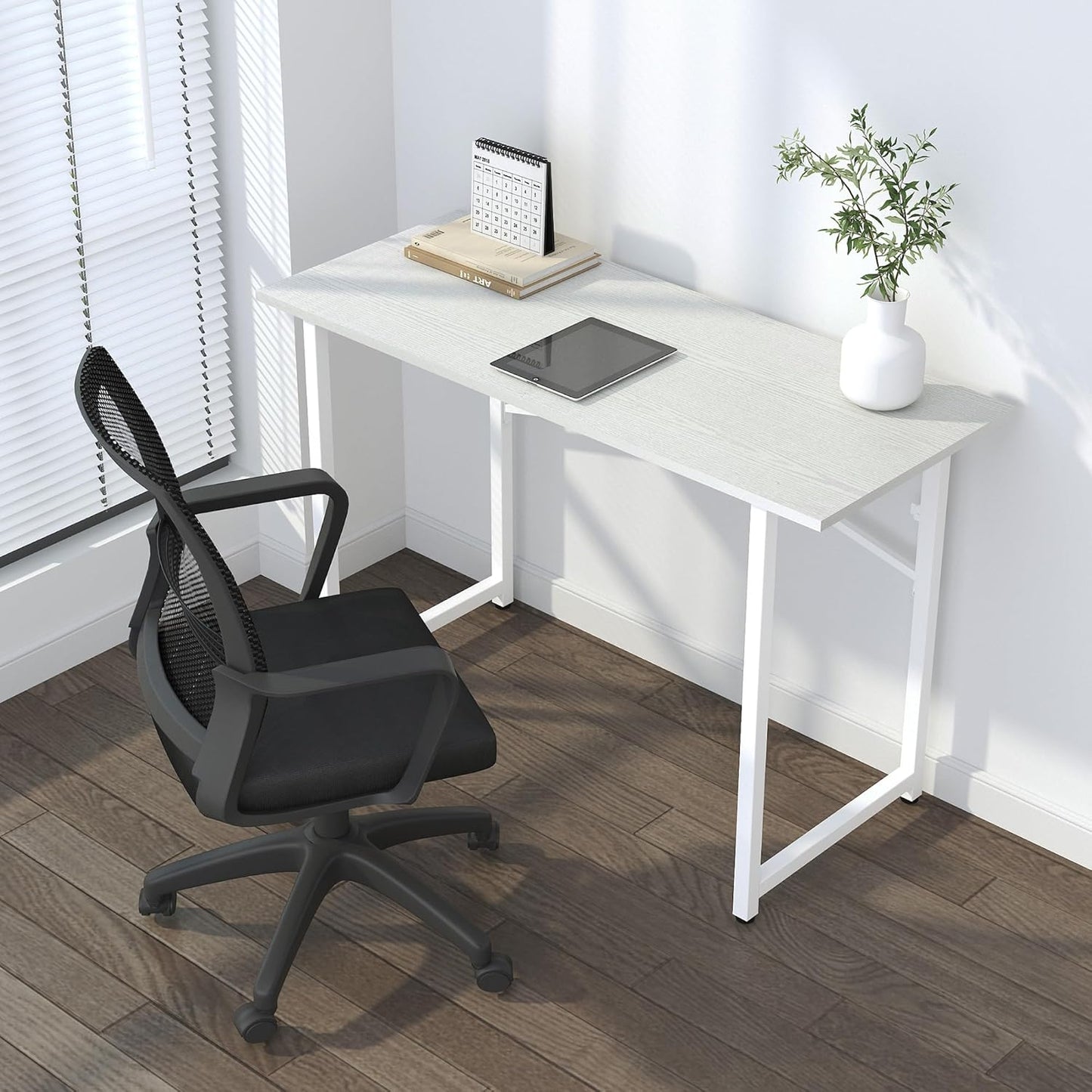 Folding Desk 47 inch No Assembly Required Home Office Table, Writing Gaming Computer Camping Desk, White