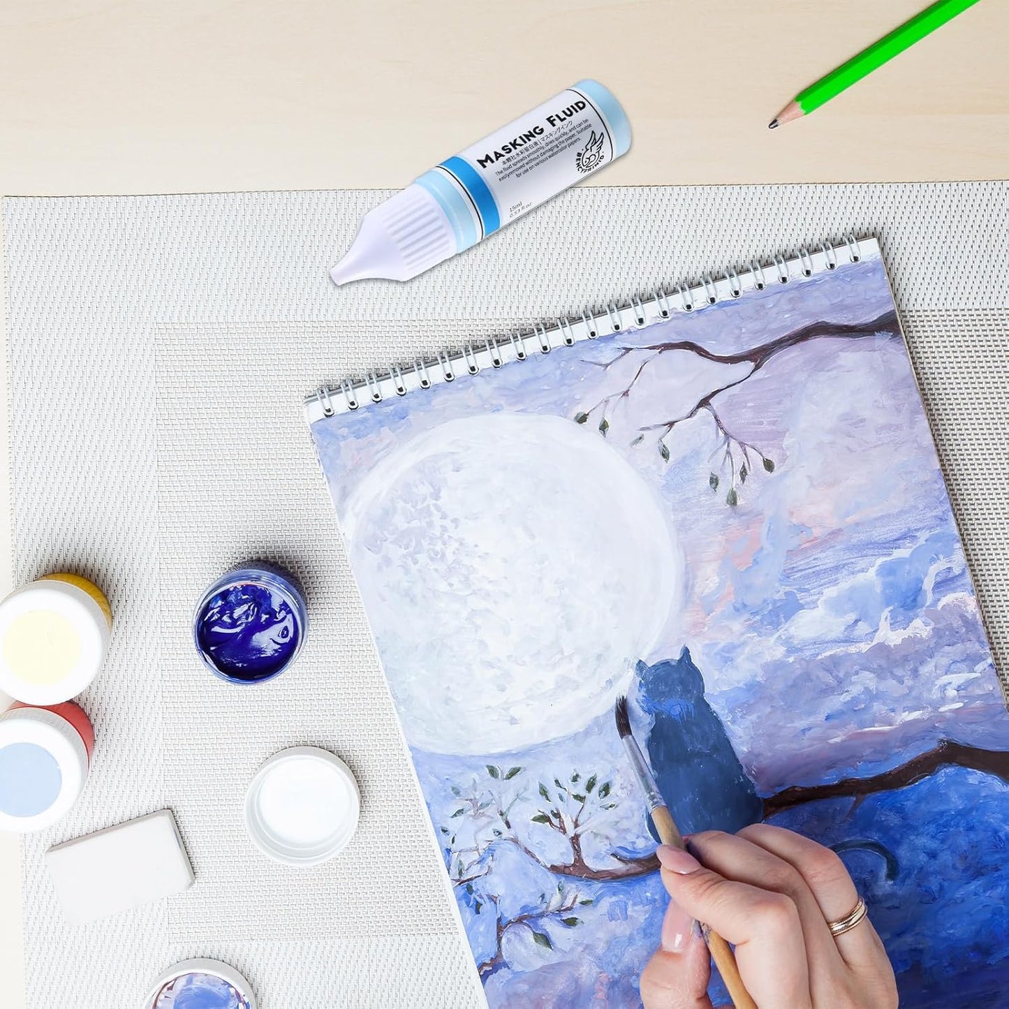 2 Pcs Masking Fluid for Watercolor Painting, 15ml Capacity Bottle with 3mm Applicator Nozzle, Masking Fluid Pen for Various Art Projects Watercolor Ink(Blue)