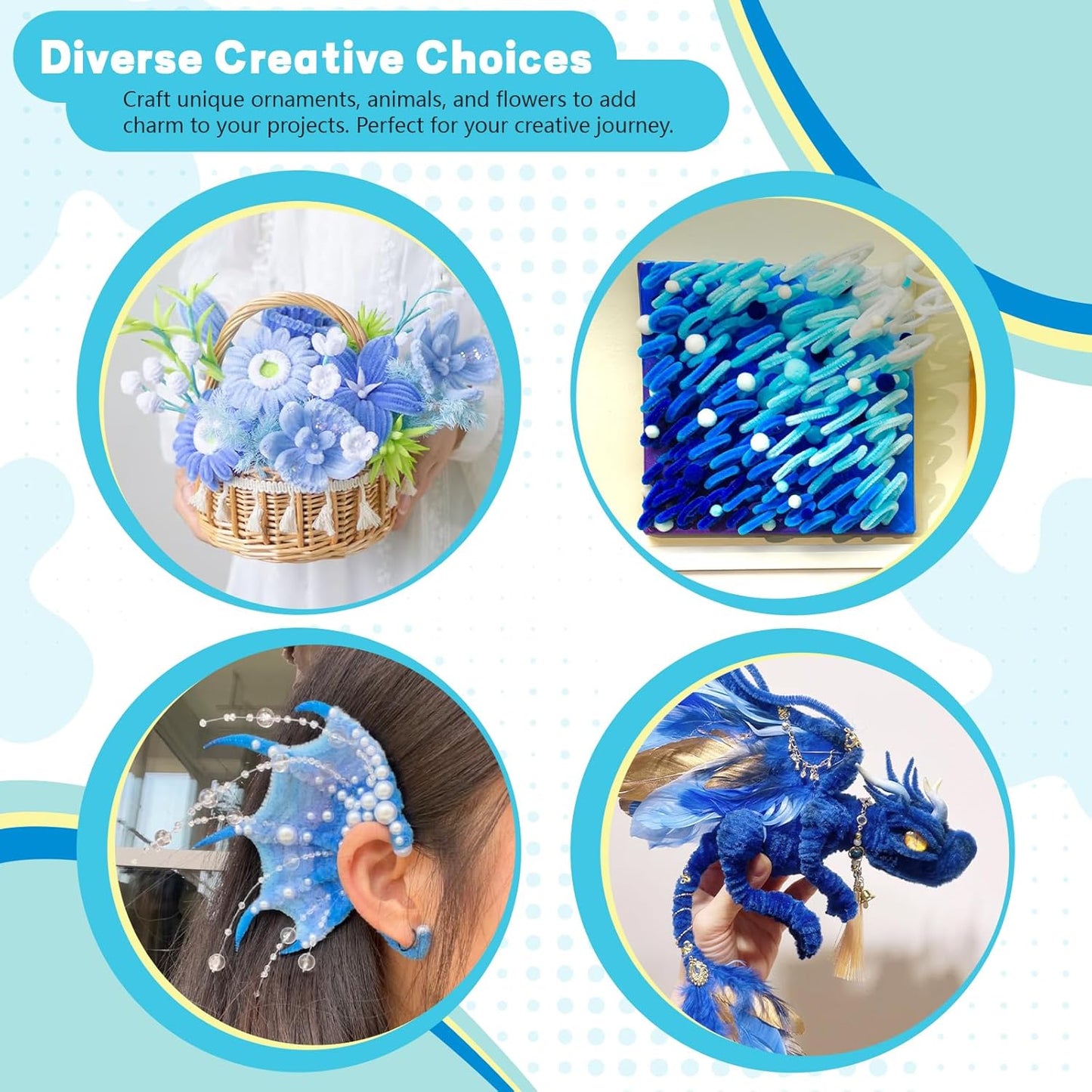 Pipe Cleaners Craft 500PCS 5 Colors Blue Pipe Cleaners Bulk 30CM Limpia Pipas para Manualidades Fuzzy Wire Chenille Stems for Arts Crafts and Creative DIY Projects Decorations
