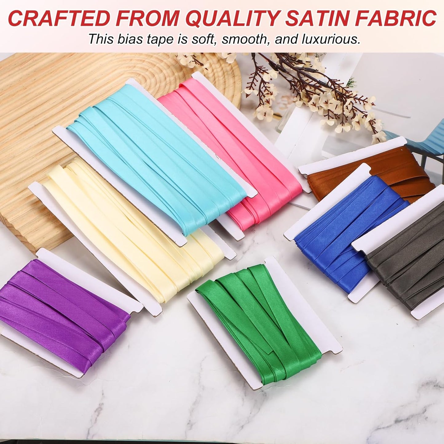 MECCANIXITY Double Fold Bias Tape for Sewing 5/8 Inch x 6 Yards Satin Pre-fold Continuous Binding Tape for Seaming Quilting Hemming Binding DIY Crafts, Rose Red