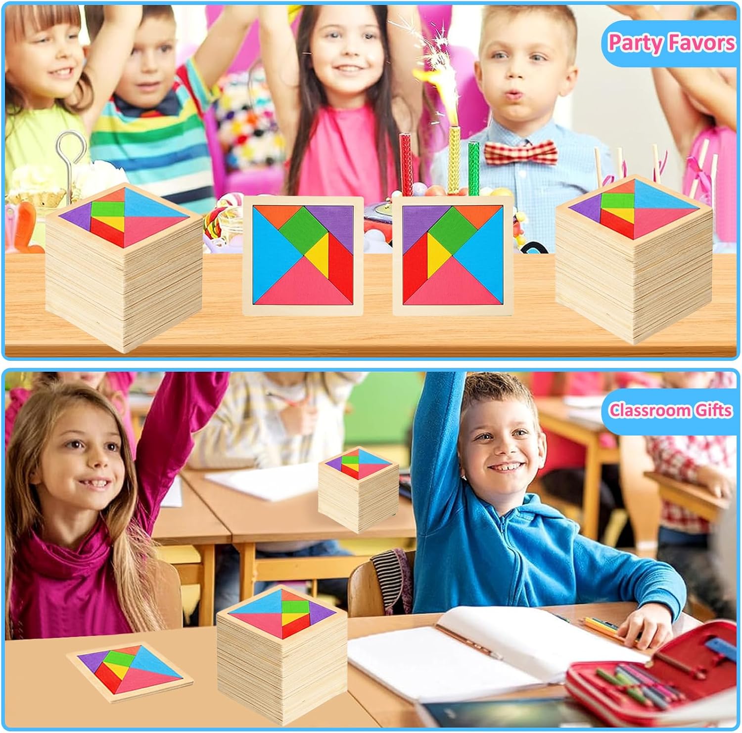 30 Pack Tangram Puzzle Wooden Kids Party Favors, Goodie Bags Stuffers for Kids, Return Gifts for Birthday Party, Classroom Prizes Rewards Bulk Gifts for Students