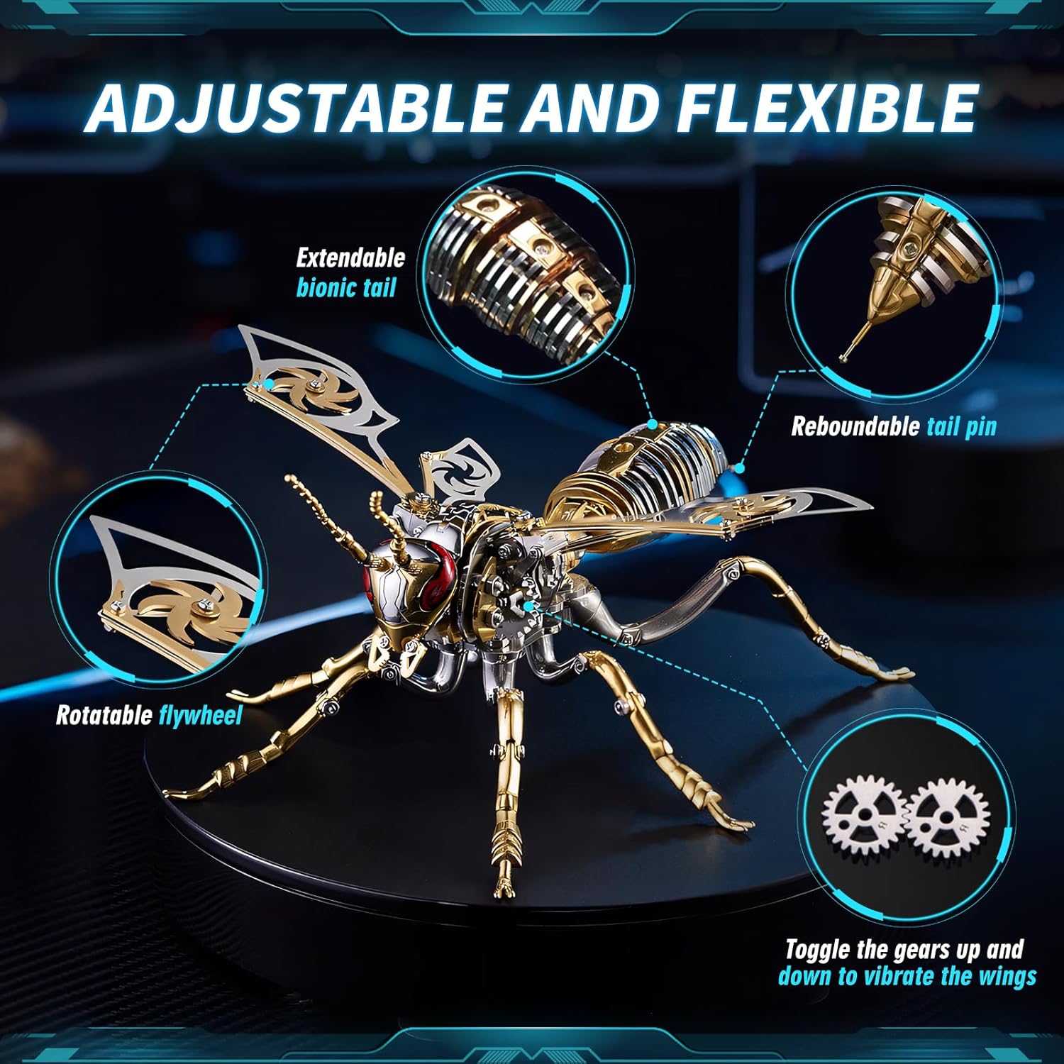 3D Puzzles for Adults, Metal Model Kit Wasp Mechanical Puzzle for Adults/Teens, DIY Creative Craft Gifts Kits Difficult Assembled 3D Puzzle for Family Time, Home Decor (Gold)