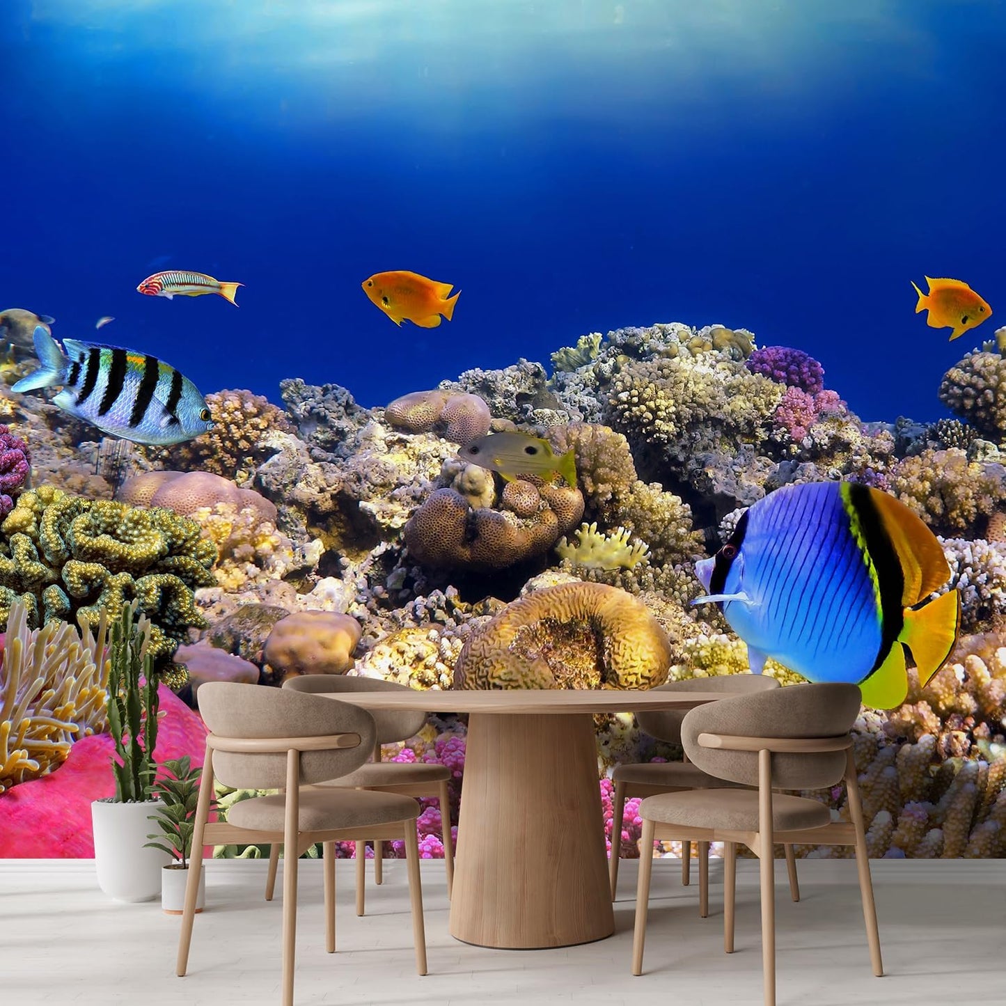 wall26 Removable Wall Sticker/Wall Mural Tropical Blue Fish Coral Reef Ocean Seascape Nature Wilderness Photography Nautical Landscape Decorative for Living Room, Bedroom, Office - 108x120 inches