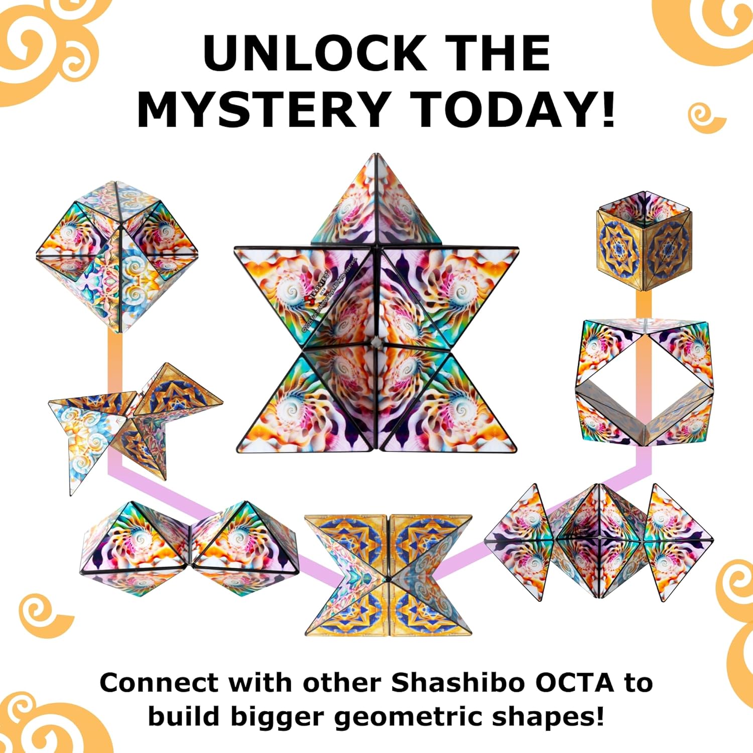 Shashibo OCTA Shape Shifting Sensory Fidget Toy – Magnetic STEM Brain Teaser Game Gift for Smart Kids 8-12, Teens and Adults with endless shape possibilities – Pairs All Shashibo Cubes (Atlantis)